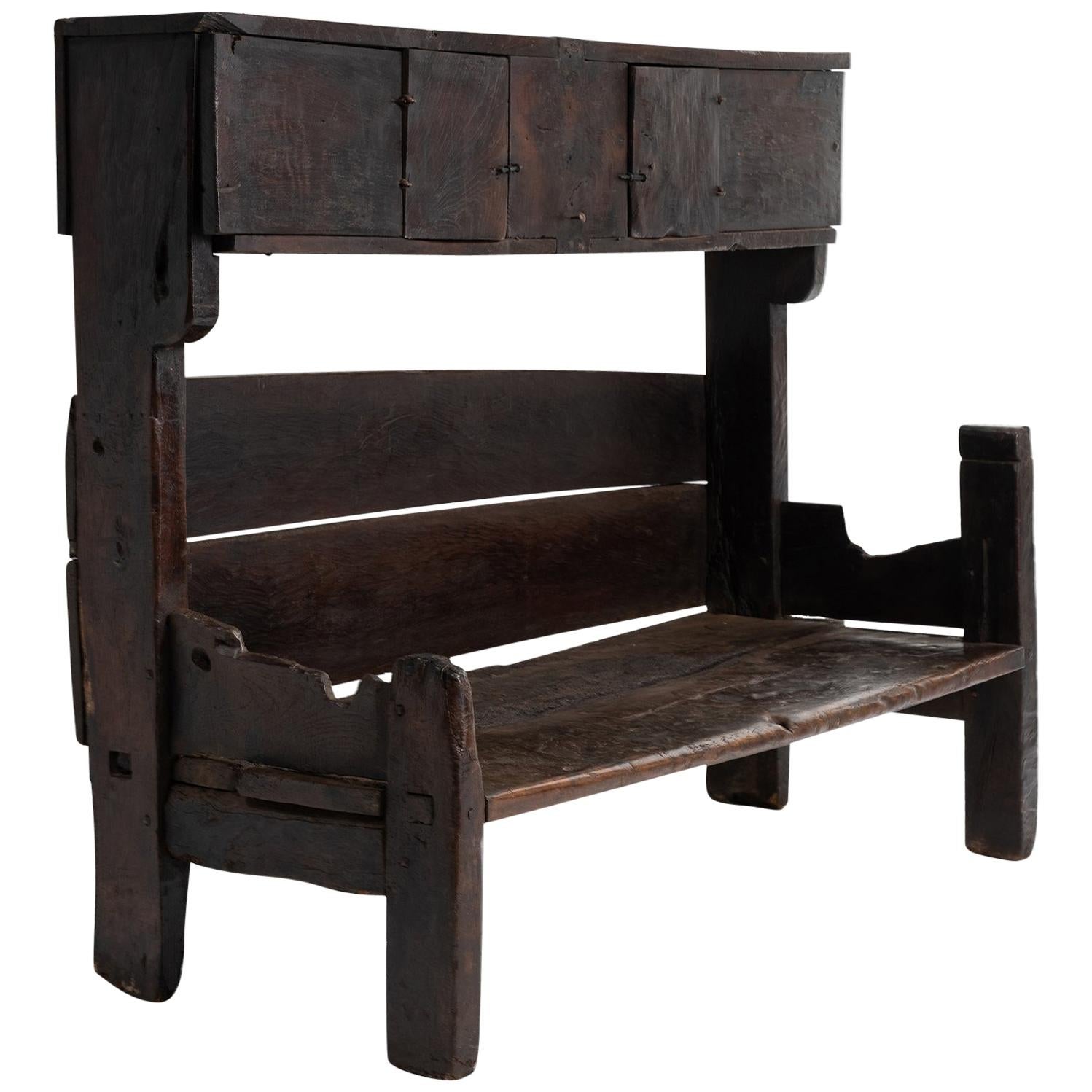 Primitive Oak Bench, France, 19th Century