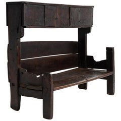 Antique Primitive Oak Bench, France, 19th Century