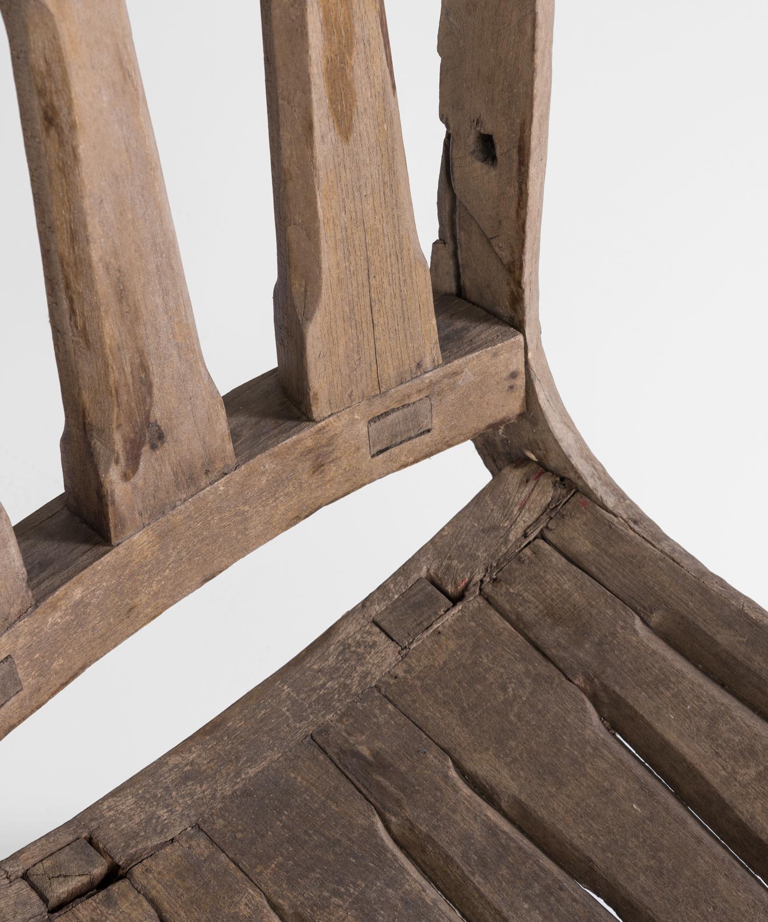 French Primitive Oak Chair, France, 20th Century