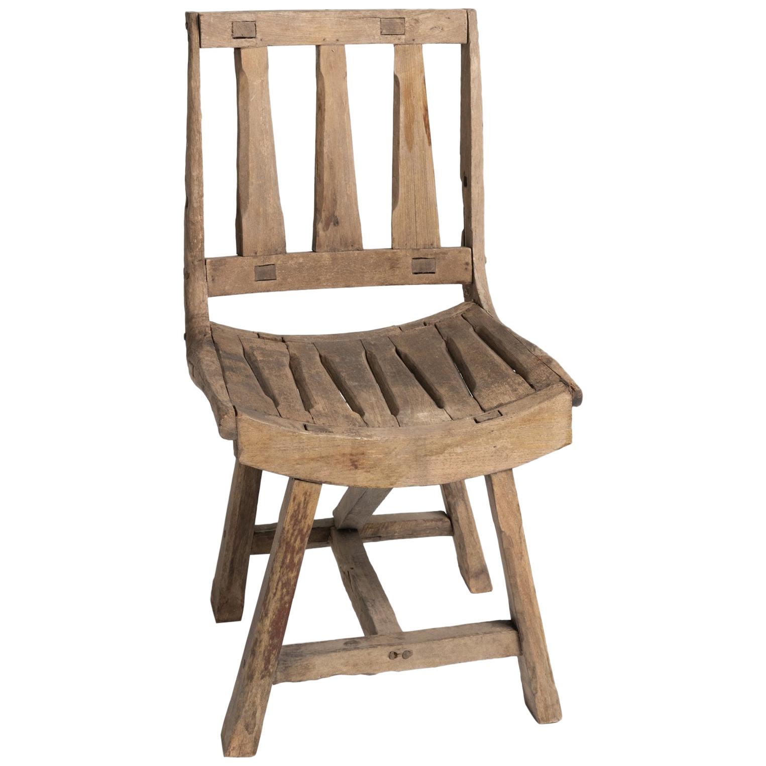 Primitive Oak Chair, France, 20th Century
