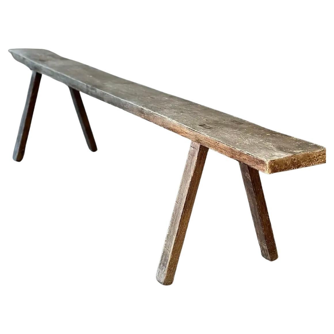 Primitive Oak Plank Wood Bench For Sale