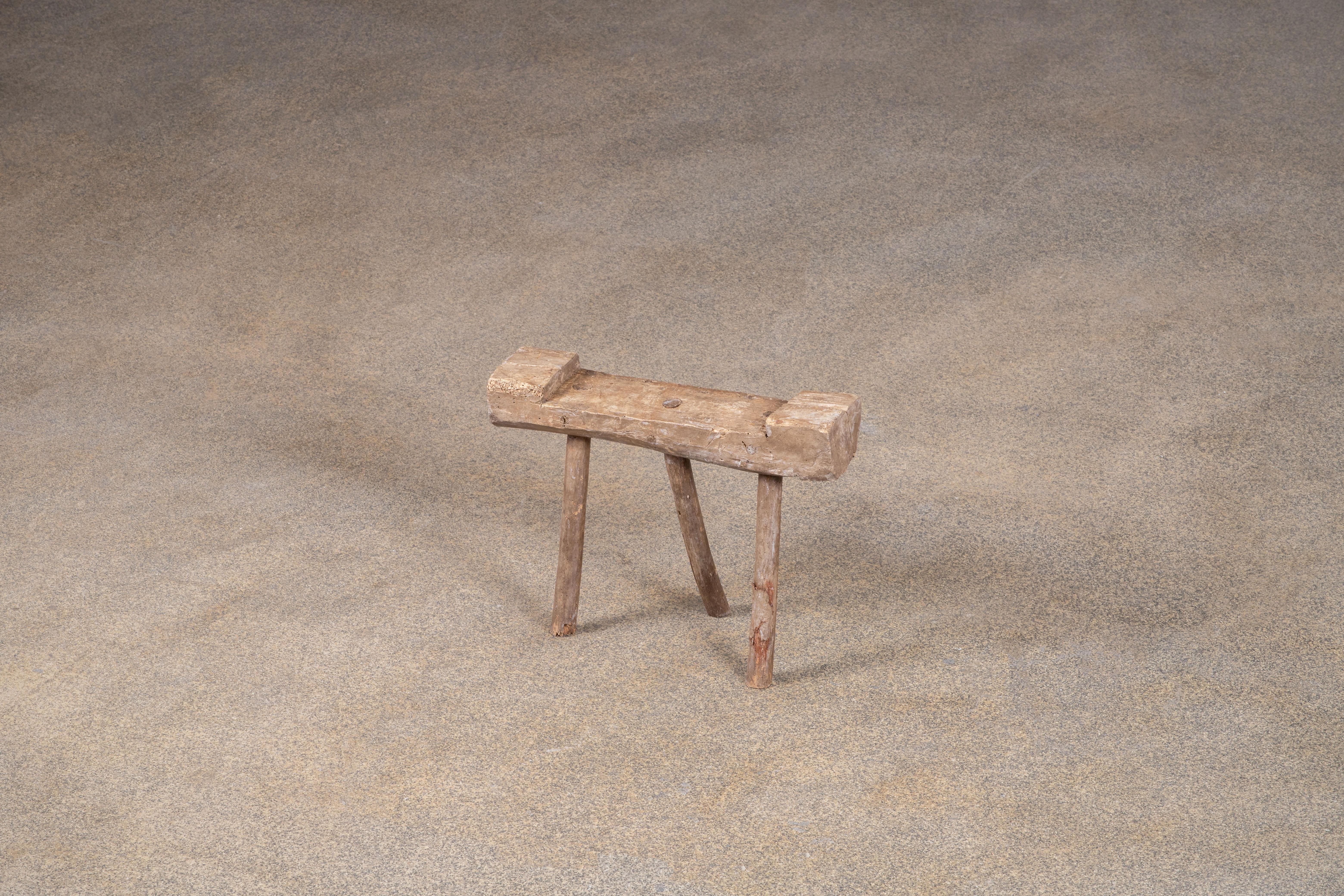 Oak primitive stool from France. 
Original wood finish with great age markings and patina.

 