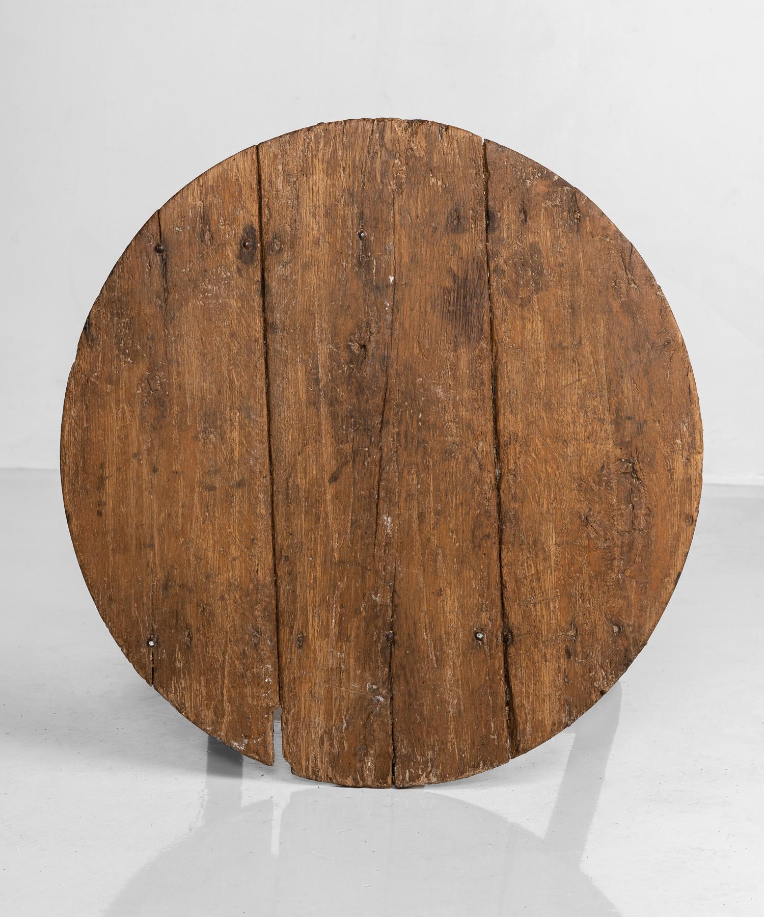 English Primitive Oak Tripod Table, circa 1920