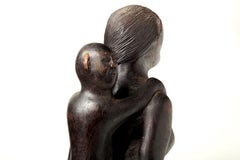 Oceanic Hand Carved Wooden Sculpture of a Mother and Child
