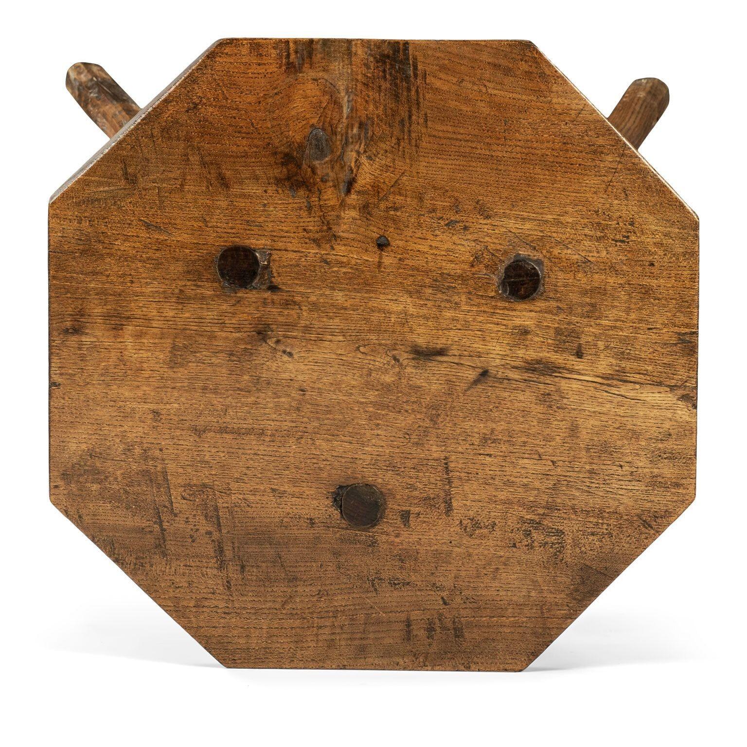 Mid-19th Century Primitive Octagonal Top Oak Cricket Table