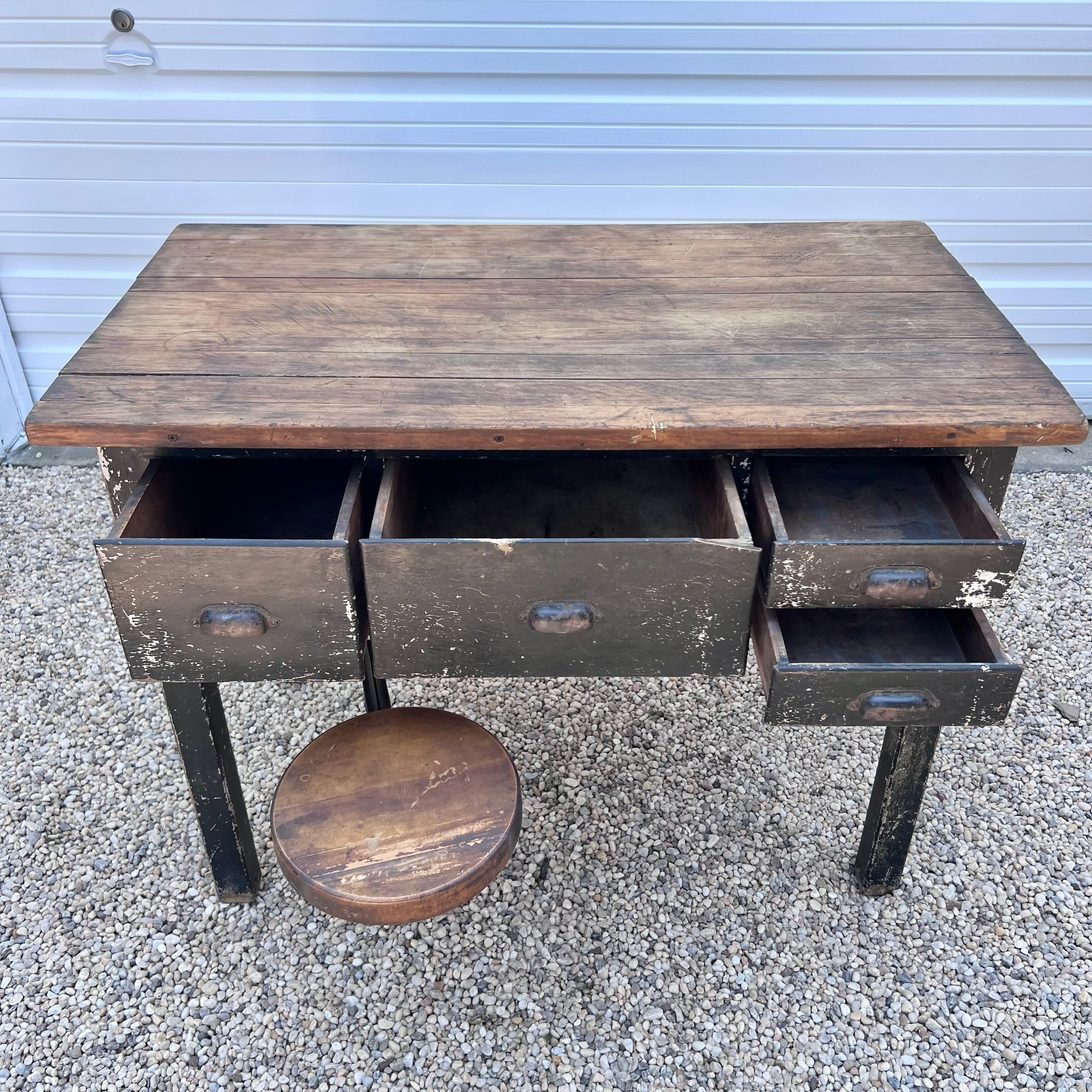 Mid-20th Century Primitive Office Desk with Built in Stool, 1950s, USA For Sale