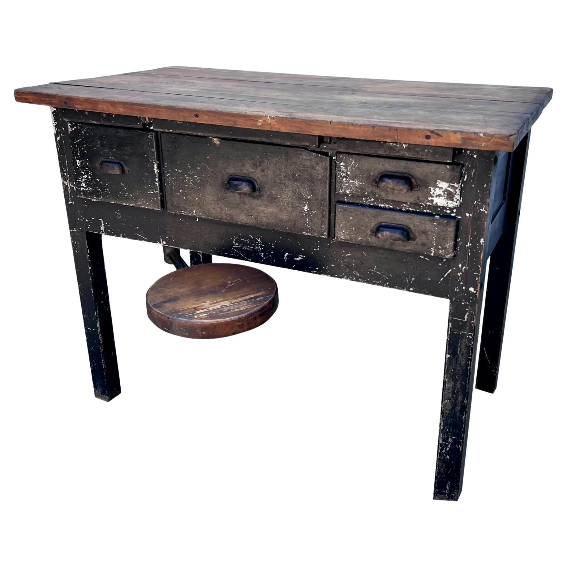 Primitive Office Desk with Built in Stool, 1950s, USA For Sale
