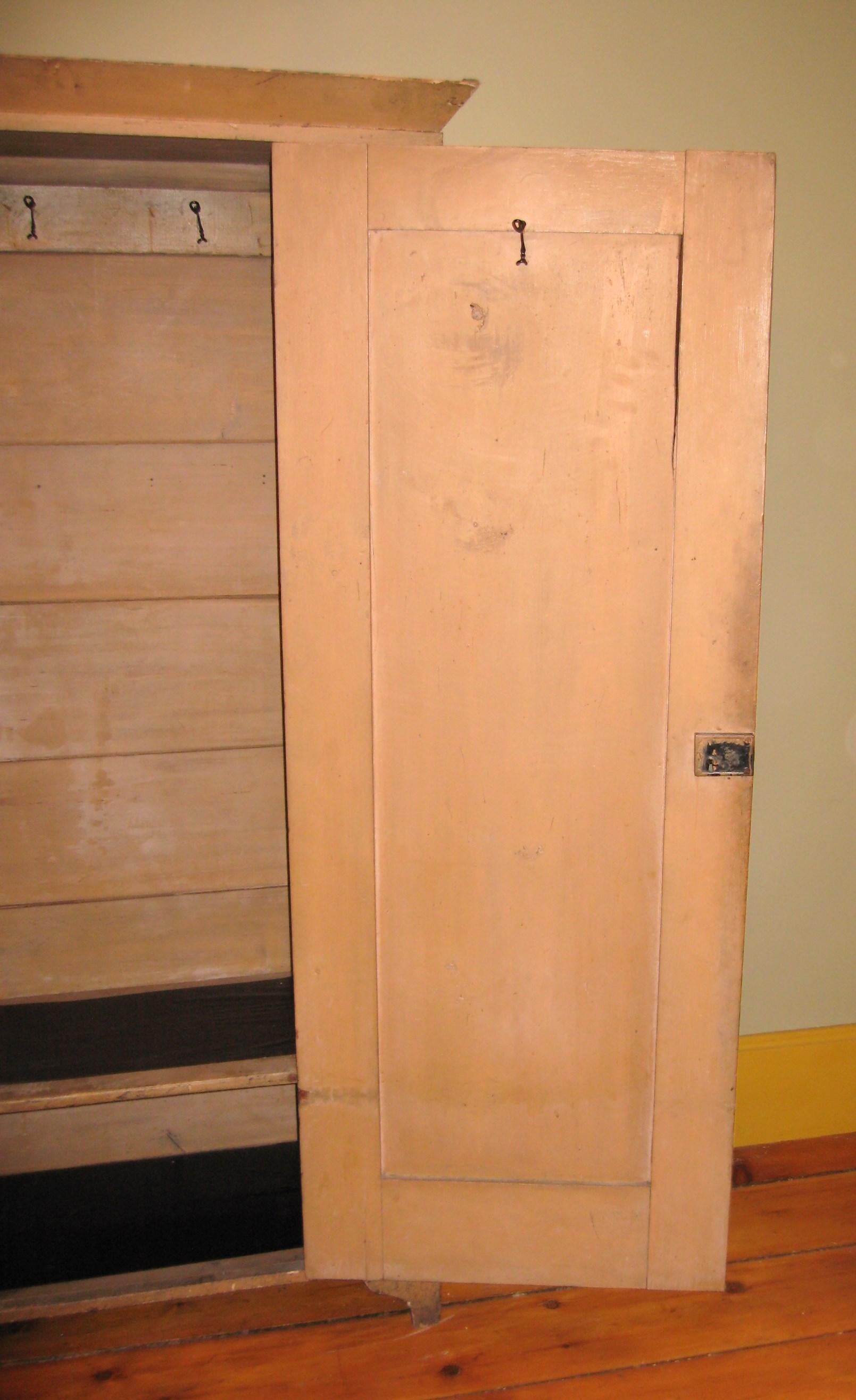 Primitive One Door Cupboard Wardrobe Pine Rustic Cabinet Mustard Painted For Sale 1