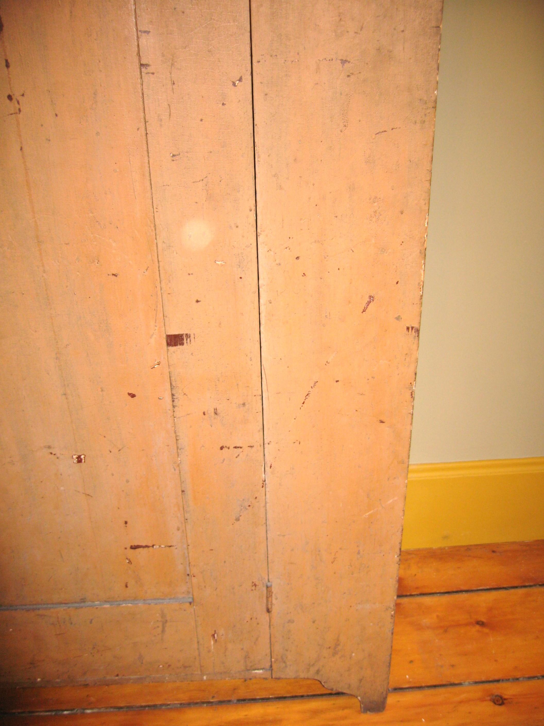 North American Primitive One Door Cupboard Wardrobe Pine Rustic Cabinet Mustard Painted For Sale