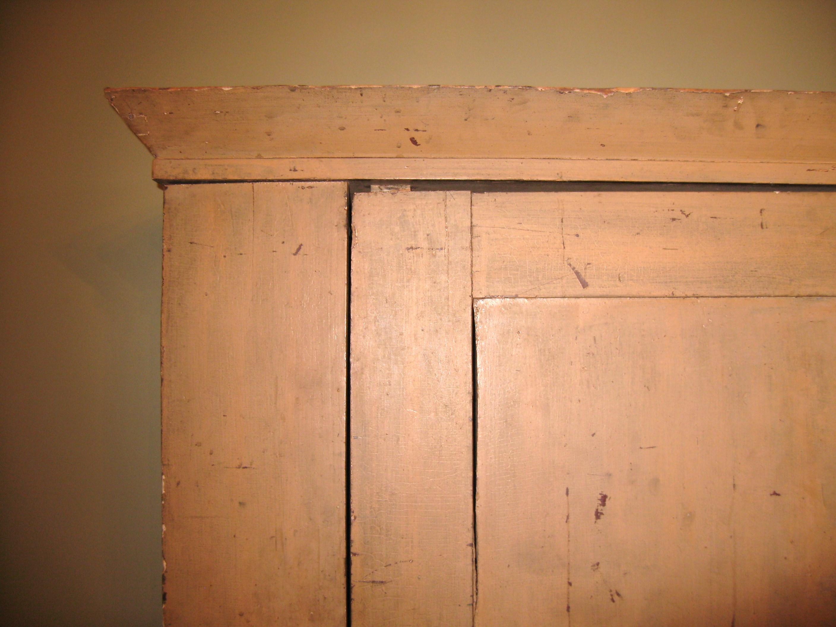 Primitive One Door Cupboard Wardrobe Pine Rustic Cabinet Mustard Painted In Good Condition For Sale In Wallkill, NY