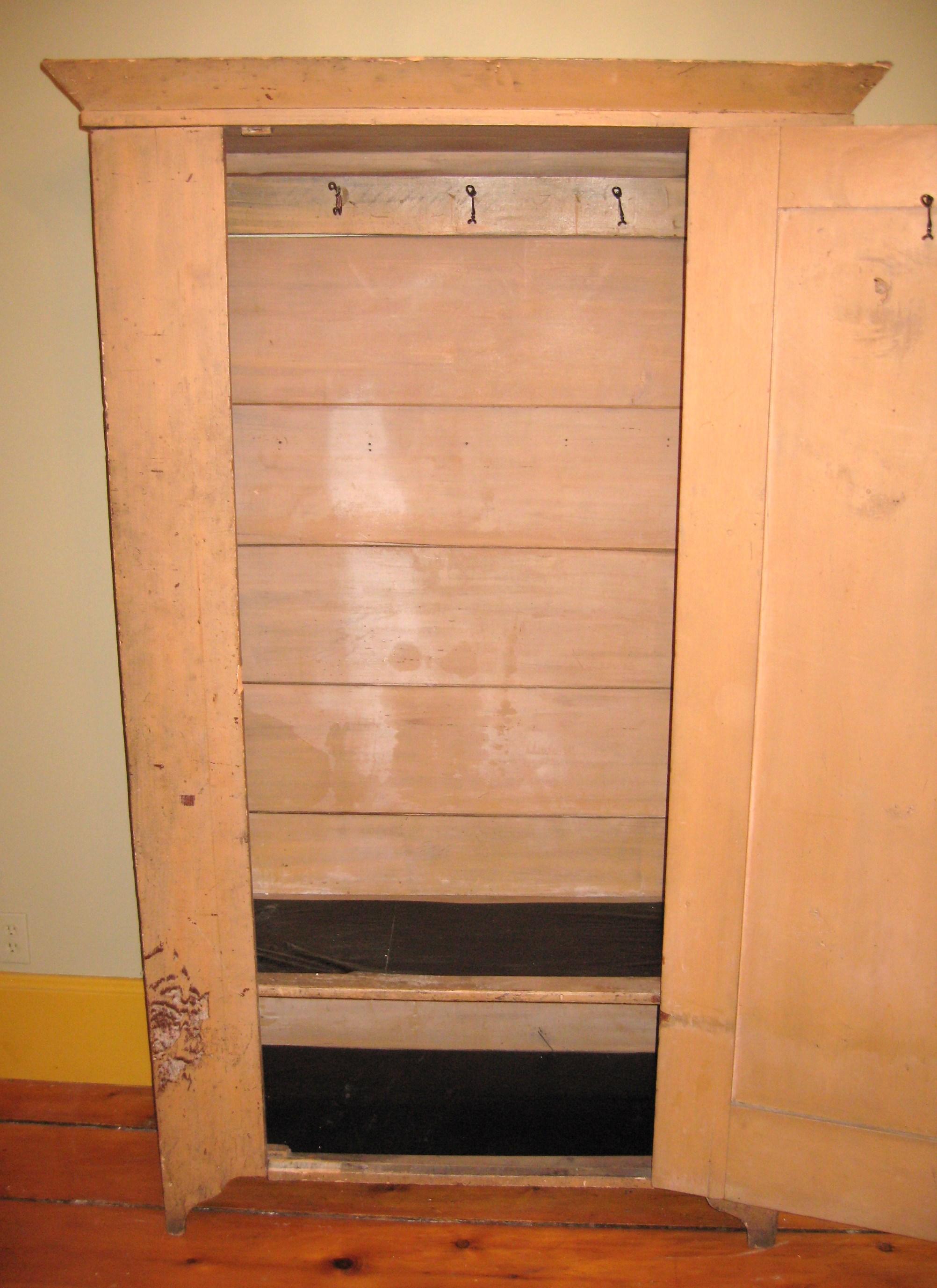 Mid-19th Century Primitive One Door Cupboard Wardrobe Pine Rustic Cabinet Mustard Painted For Sale