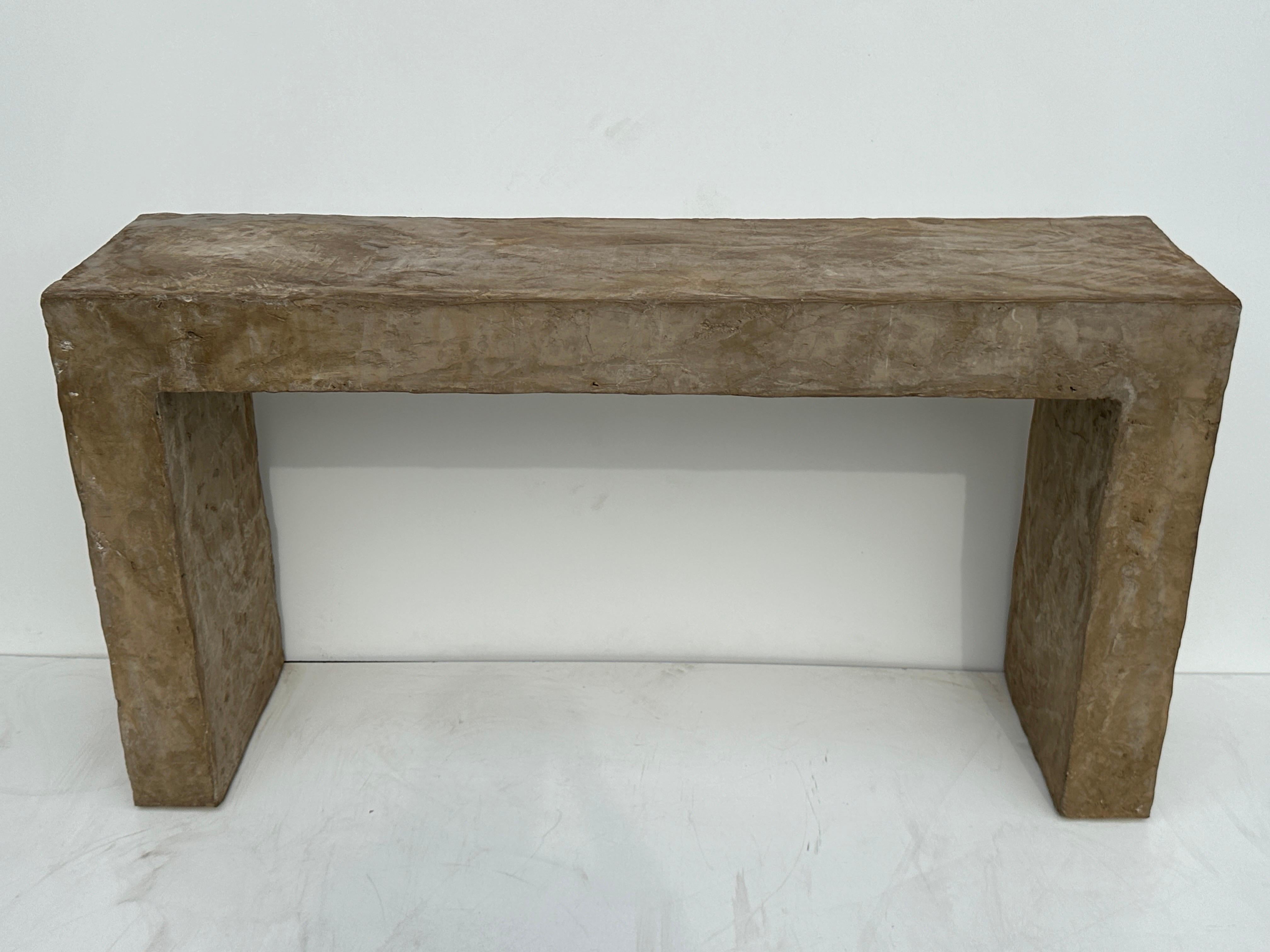 Primitive organic parsons style polished concrete console table in the style of John Dickinson