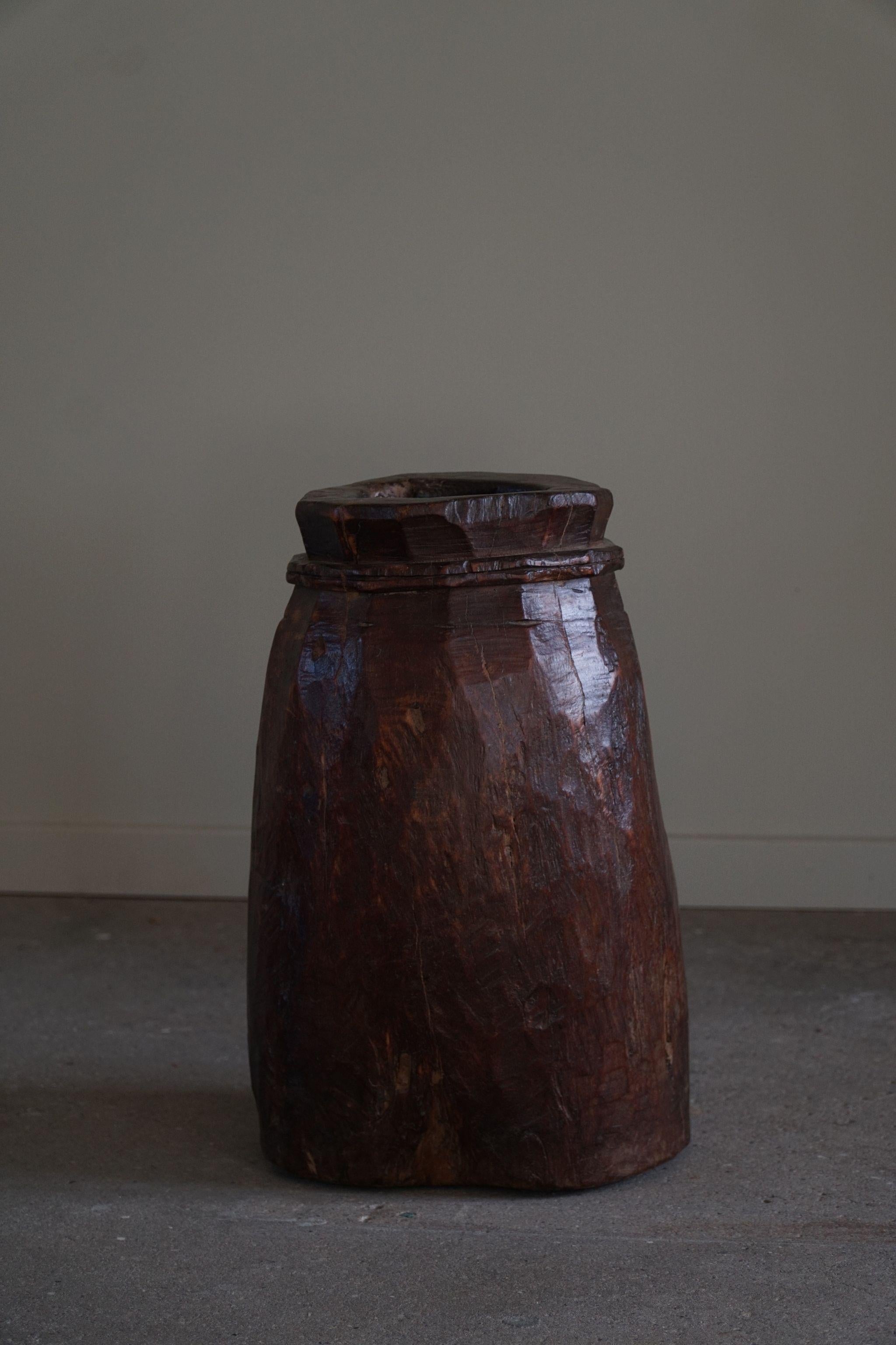 Primitive Organic Wooden Naga Pot in Teak, Wabi Sabi Style, 20th Century For Sale 4