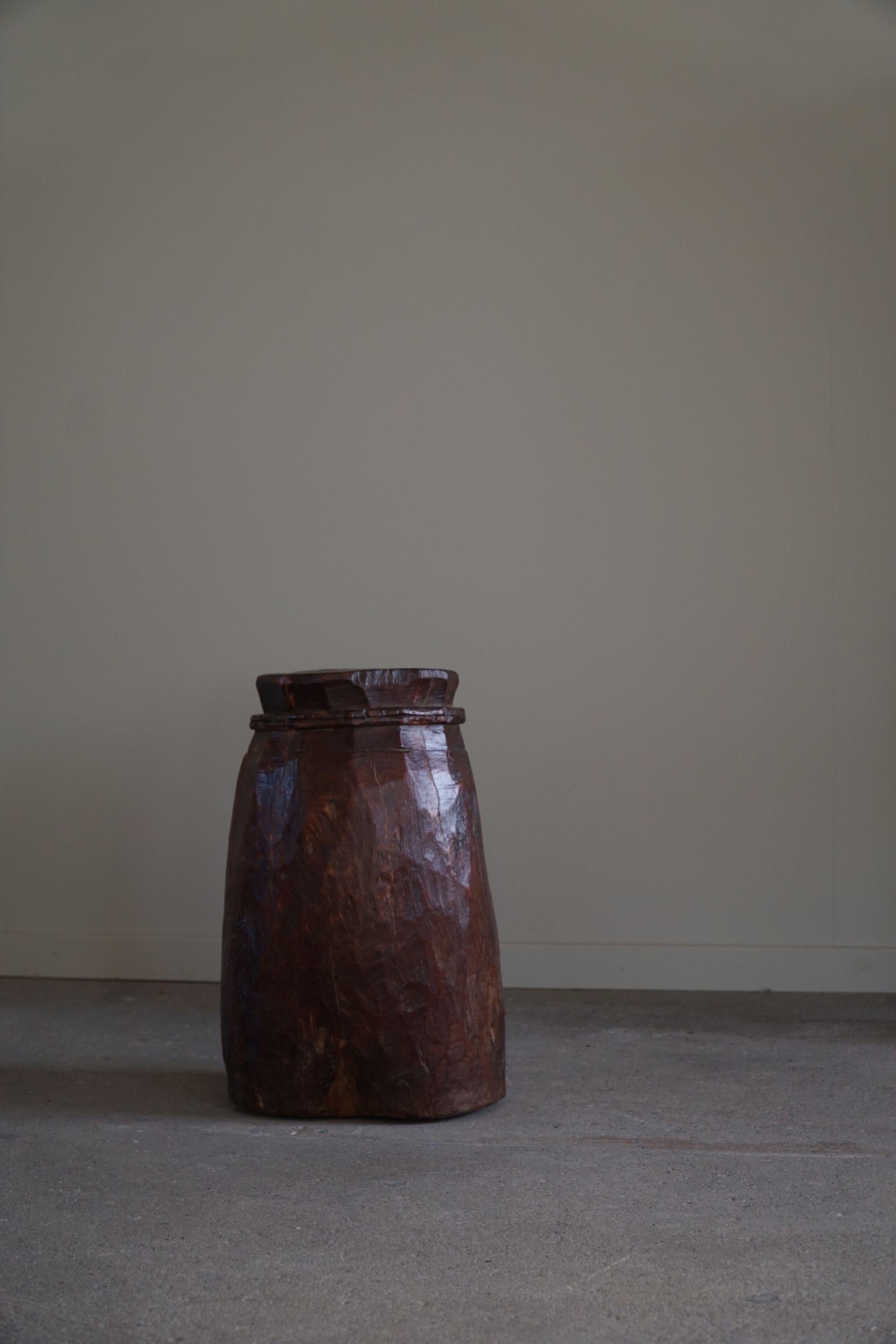 Primitive Organic Wooden Naga Pot in Teak, Wabi Sabi Style, 20th Century For Sale 5