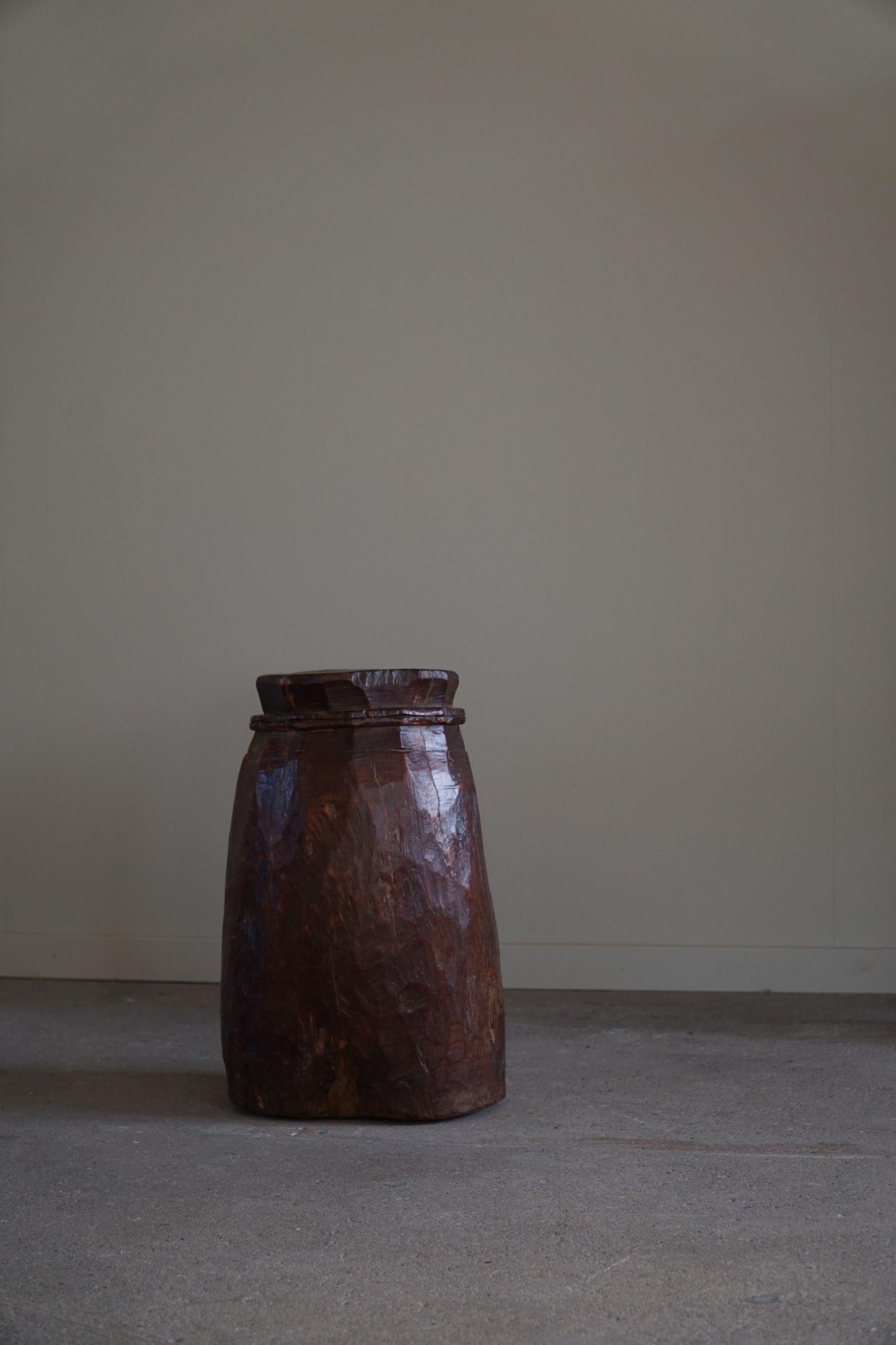 Primitive Organic Wooden Naga Pot in Teak, Wabi Sabi Style, 20th Century 5
