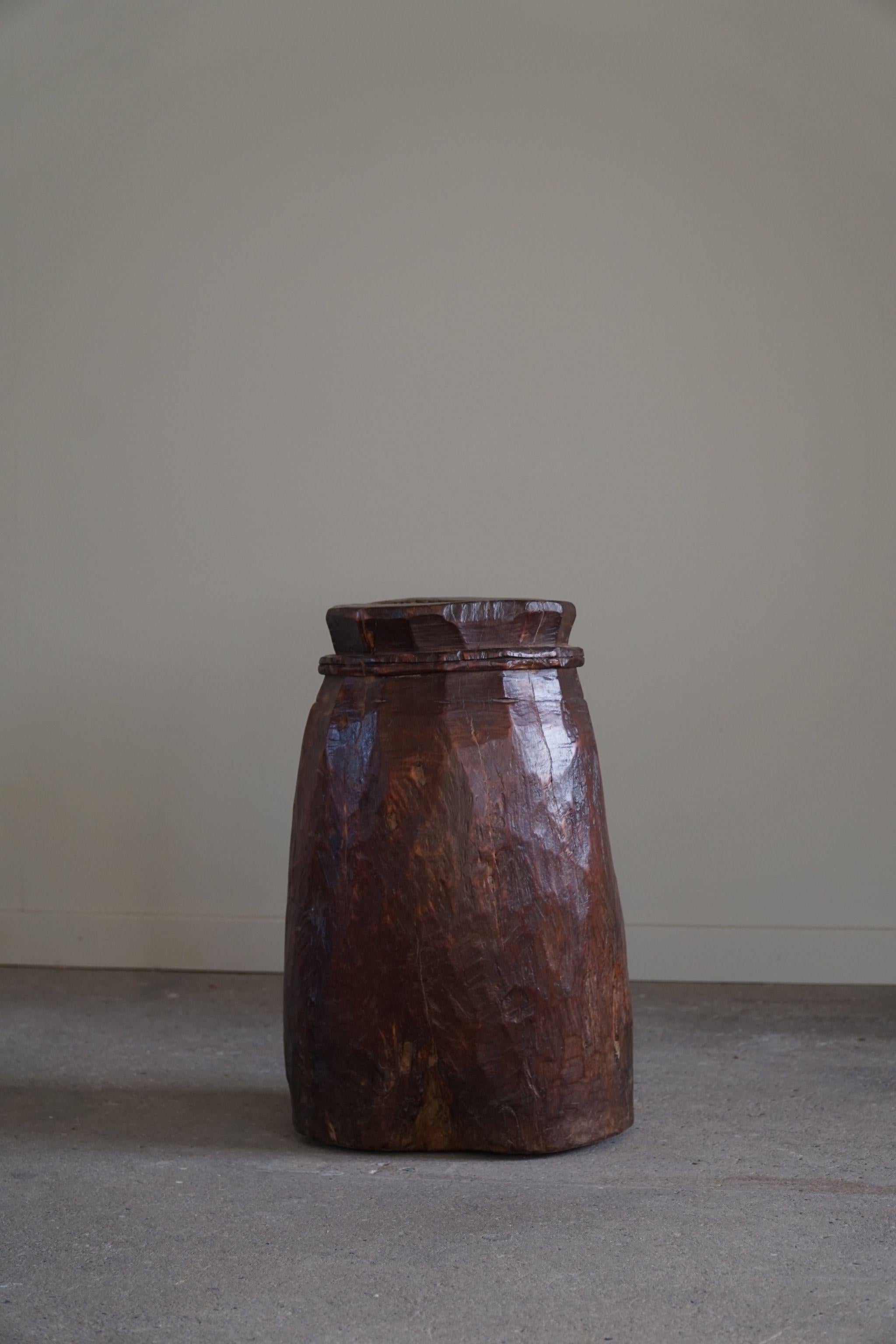 Primitive Organic Wooden Naga Pot in Teak, Wabi Sabi Style, 20th Century For Sale 6