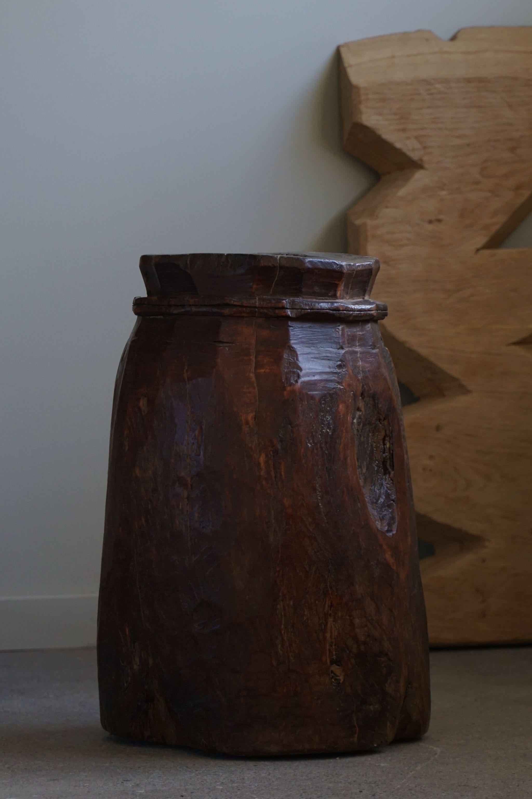 Primitive Organic Wooden Naga Pot in Teak, Wabi Sabi Style, 20th Century For Sale 8