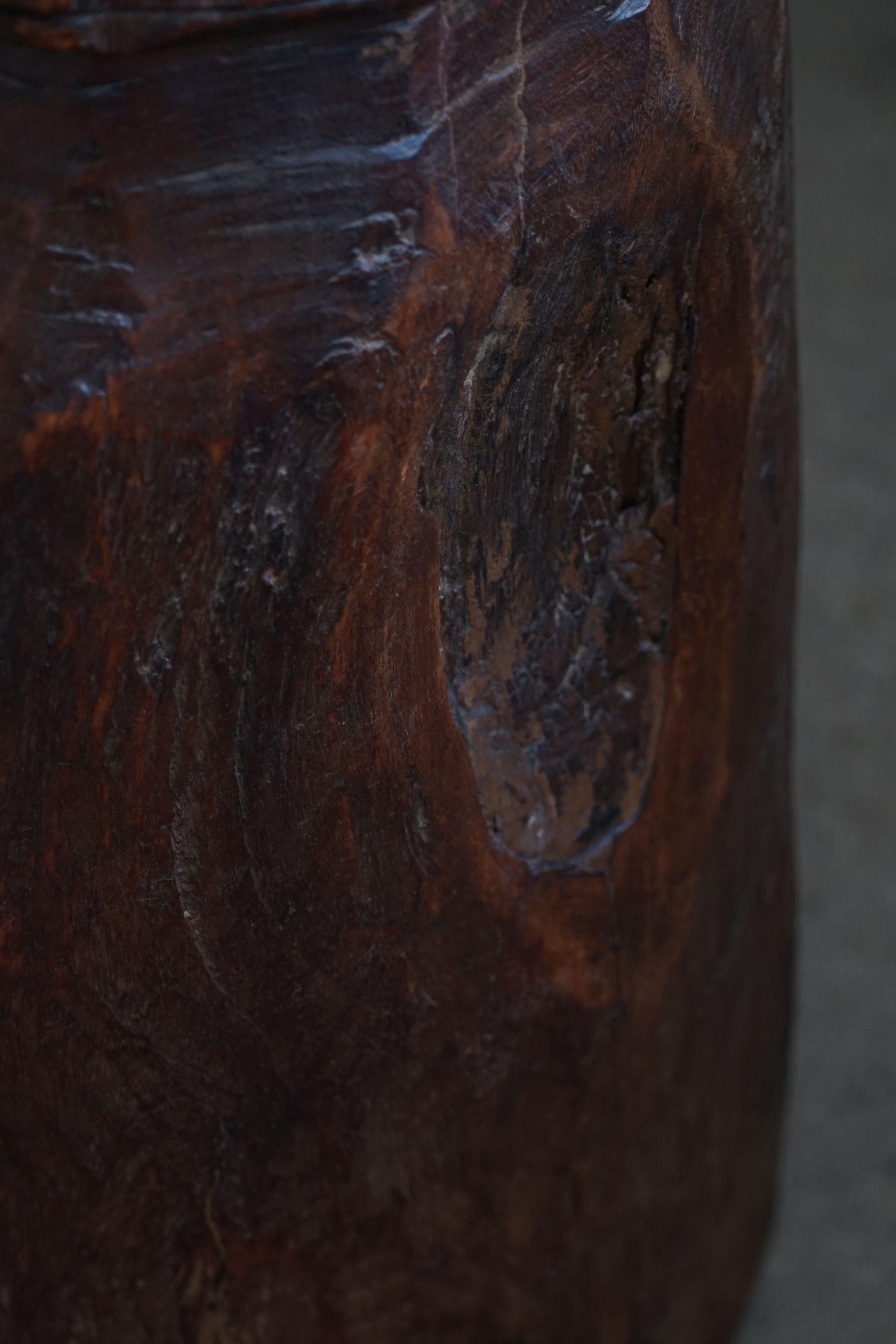 Primitive Organic Wooden Naga Pot in Teak, Wabi Sabi Style, 20th Century For Sale 9