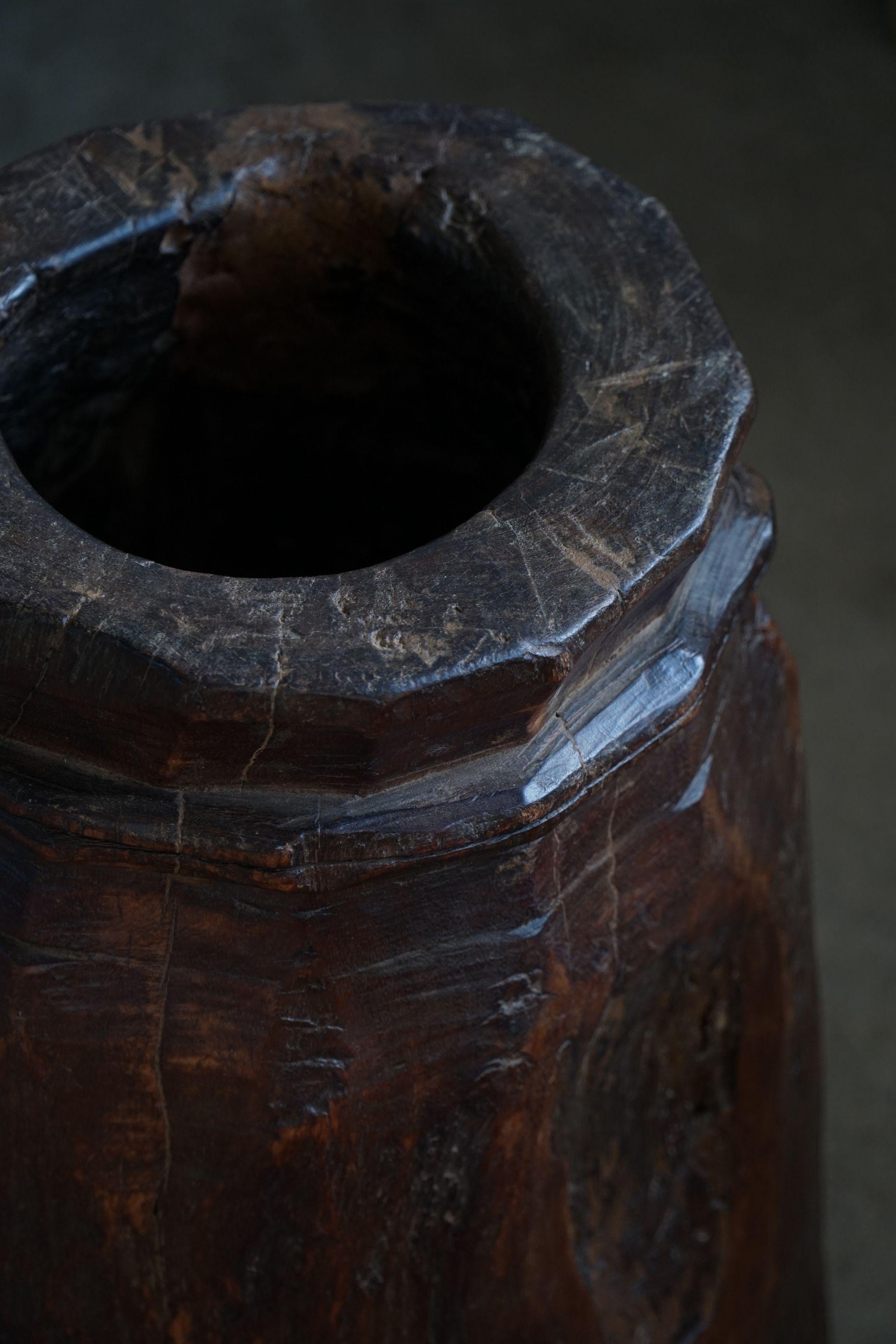 Primitive Organic Wooden Naga Pot in Teak, Wabi Sabi Style, 20th Century 10