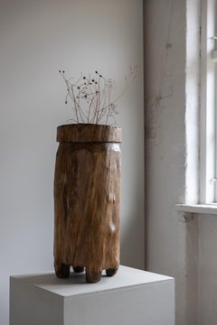 Primitive Organic Wooden Naga Pot in Teak, Wabi Sabi Style, 20th Century