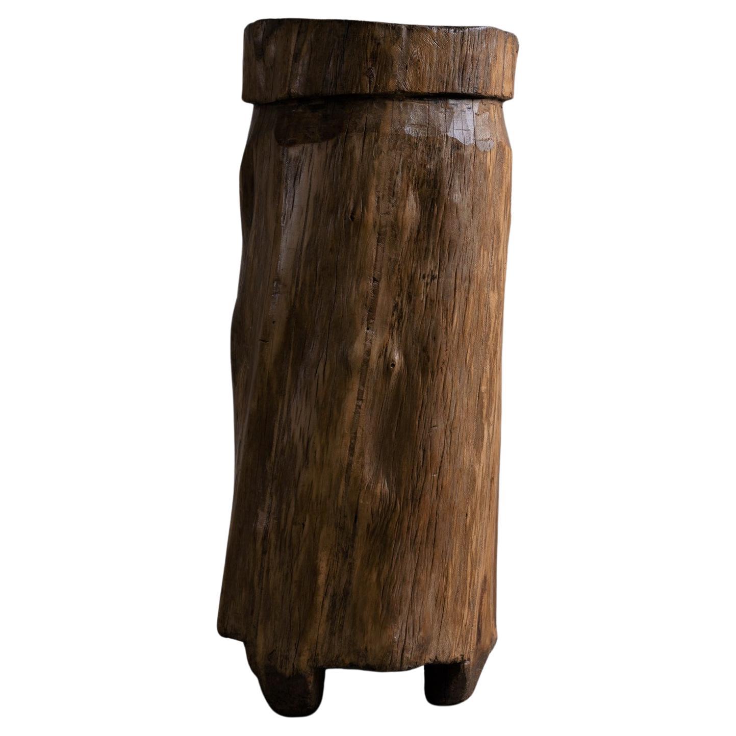 Primitive Organic Wooden Naga Pot in Teak, Wabi Sabi Style, 20th Century