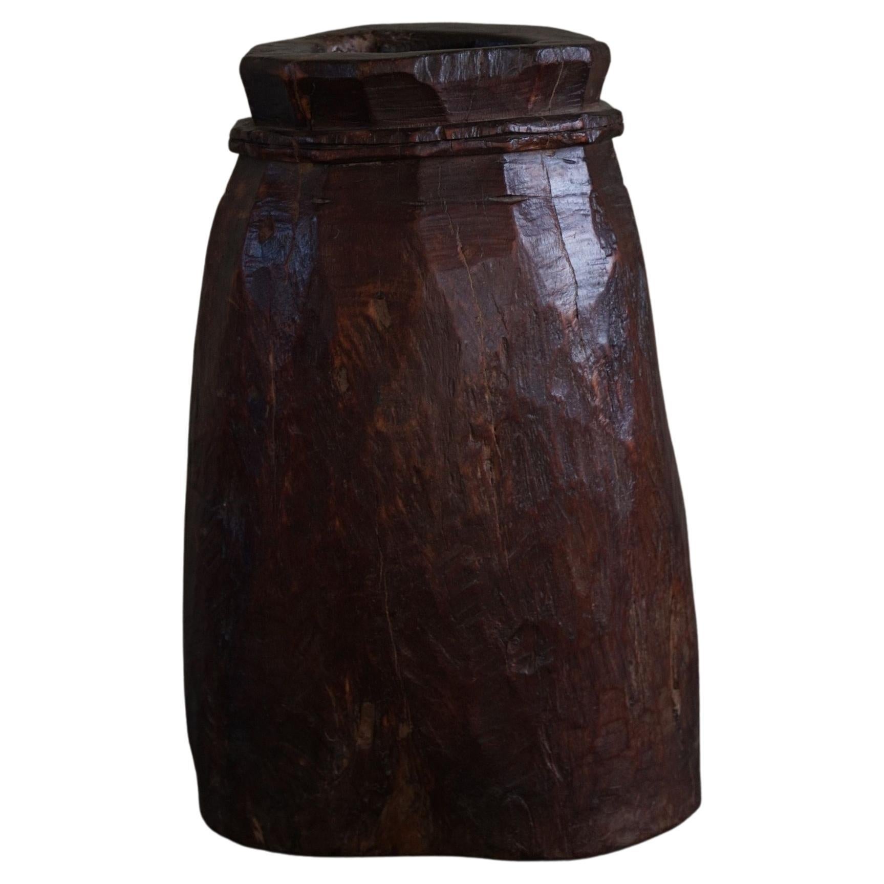 Primitive Organic Wooden Naga Pot in Teak, Wabi Sabi Style, 20th Century For Sale