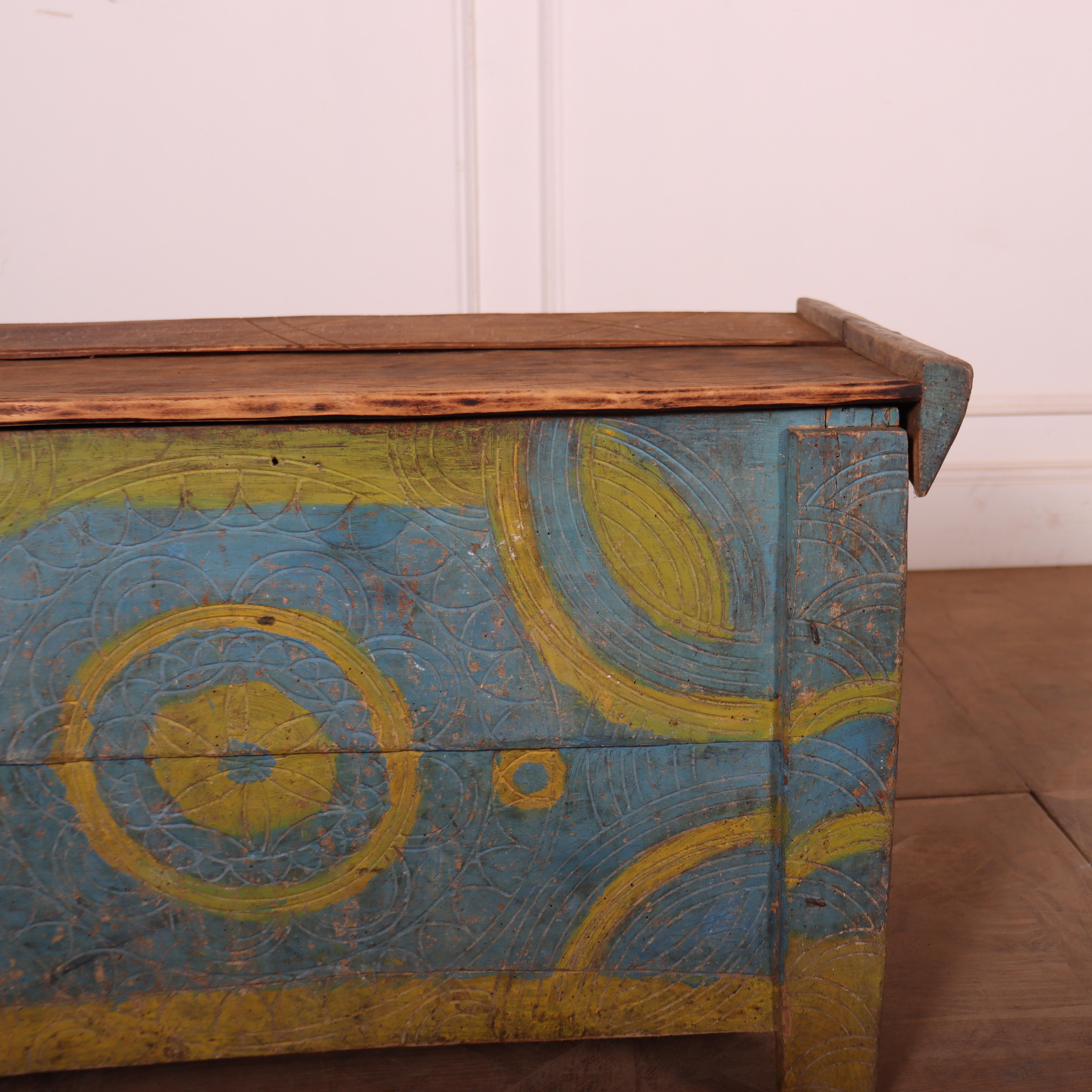 Teak Cofanetto Primitive Orignial Painted Shepards in vendita