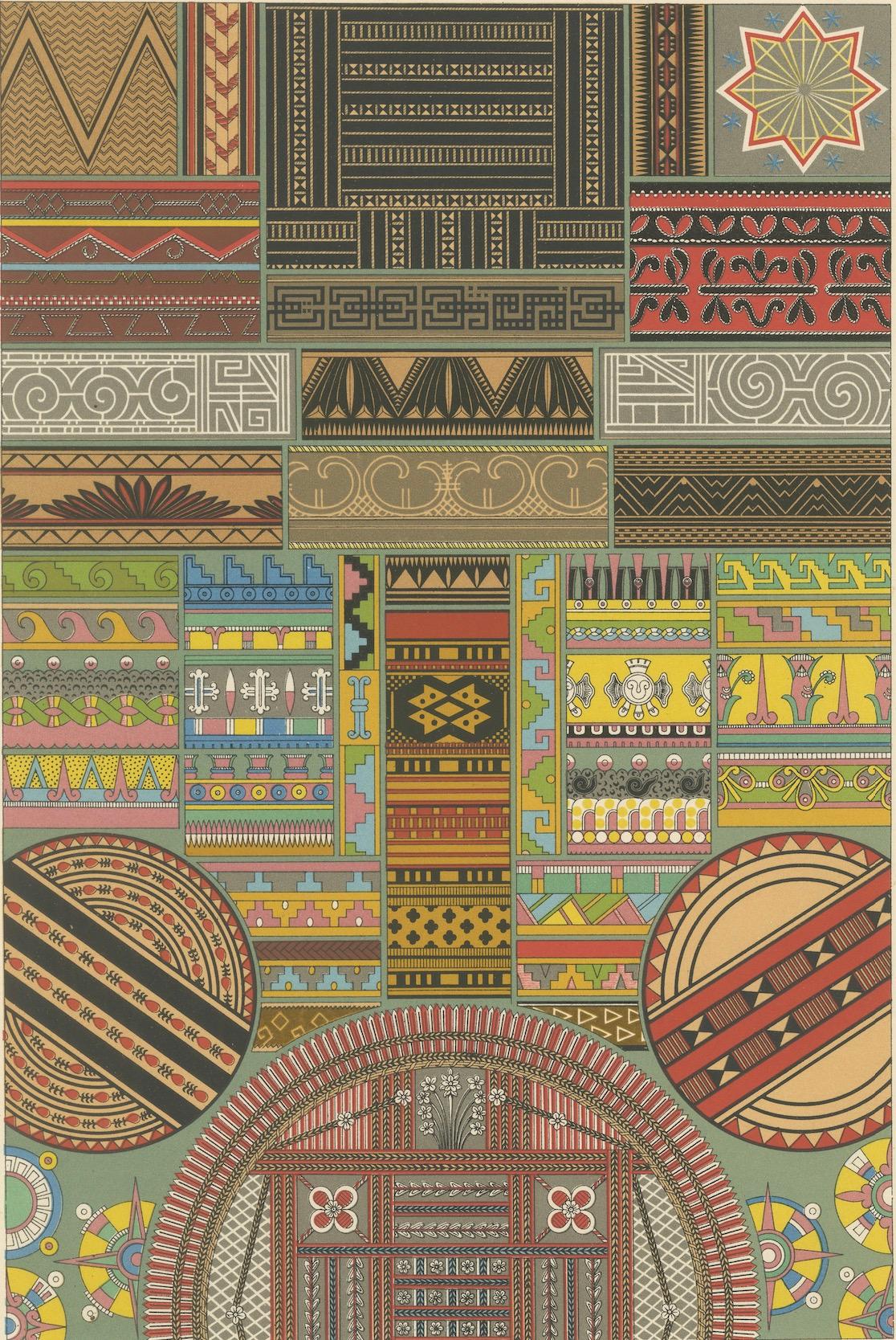 Primitiver Ornamentteller - Buntes ethnographisches Design Lithographie, ca.1869 im Angebot 4