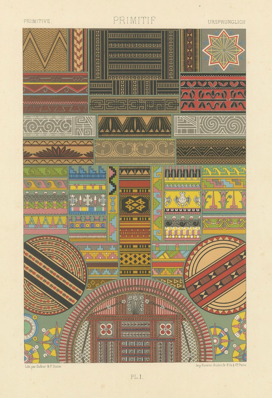 Primitiver Ornamentteller - Buntes ethnographisches Design Lithographie, ca.1869 im Angebot 5