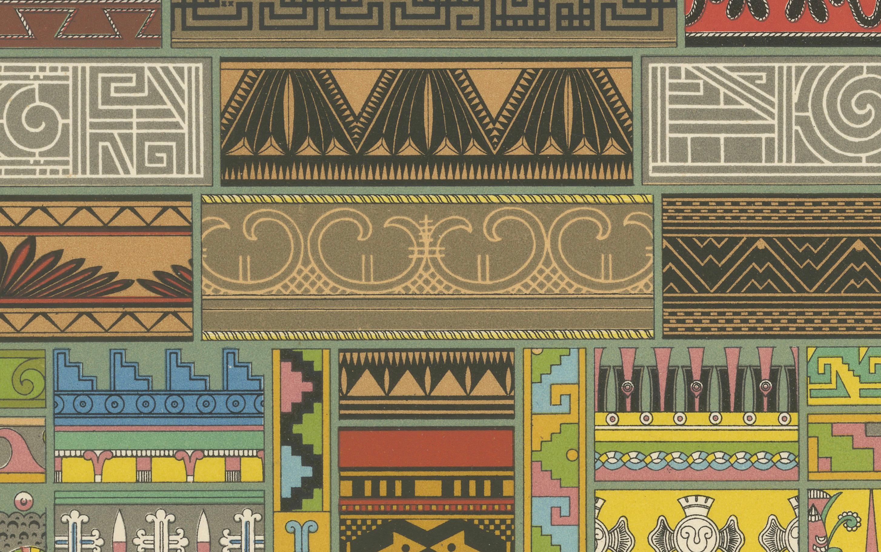 Primitiver Ornamentteller - Buntes ethnographisches Design Lithographie, ca.1869 im Angebot 2