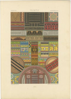 Plato de adorno primitivo - Litografía de diseño etnográfico colorido, ca.1869
