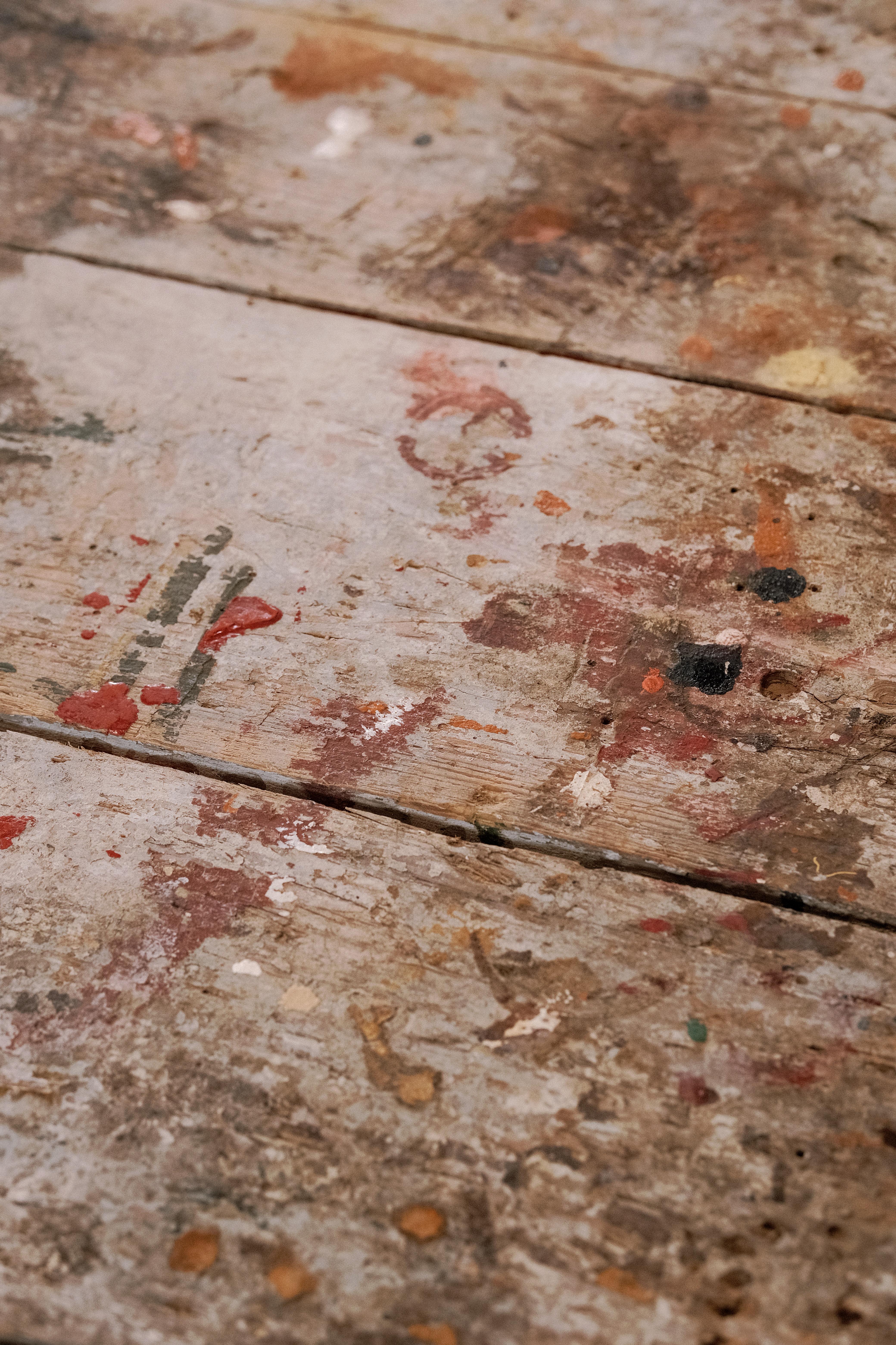 Primitive Painted Blue Workshop Table For Sale 5