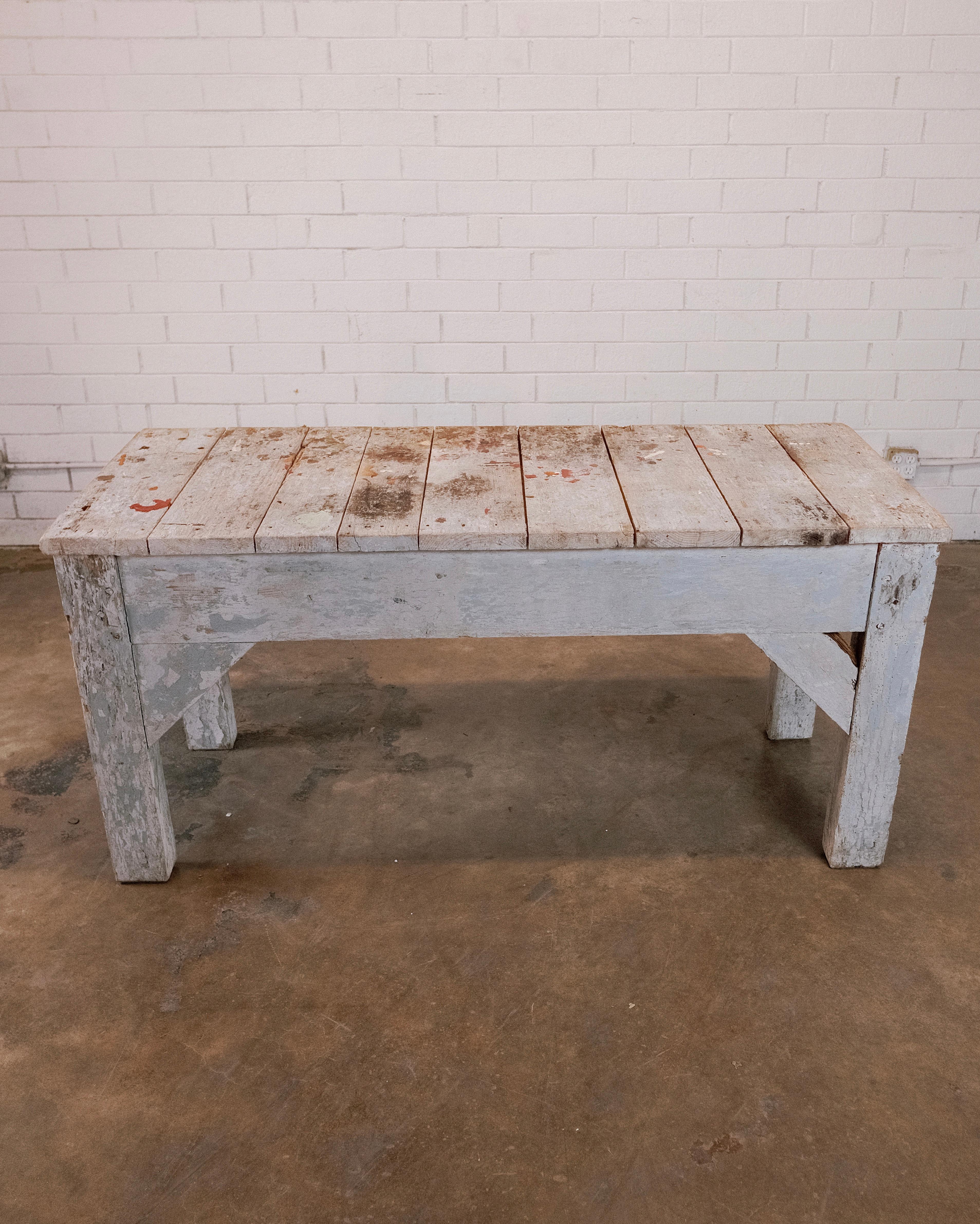 Primitive Painted Blue Workshop Table In Good Condition For Sale In High Point, NC