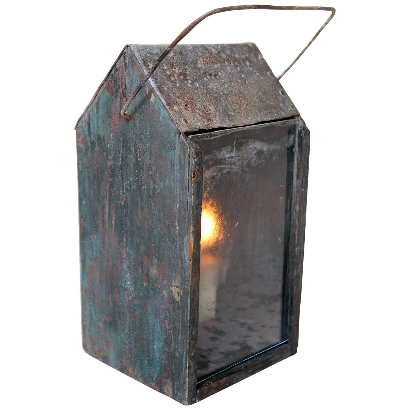 Primitive Painted Pine 
Tin Hand-Lantern, circa 1830-1840