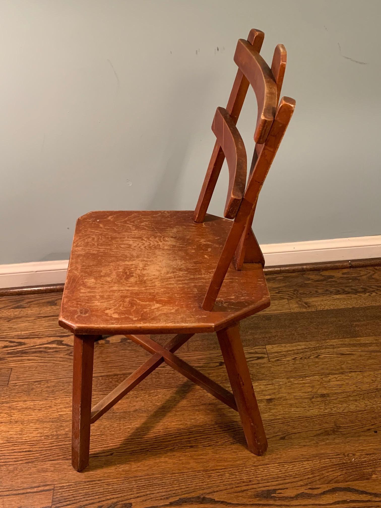 Mid-Century Modern Primitive Pair of Cherrywood Side Chairs in the Manner of Jean Touret For Sale