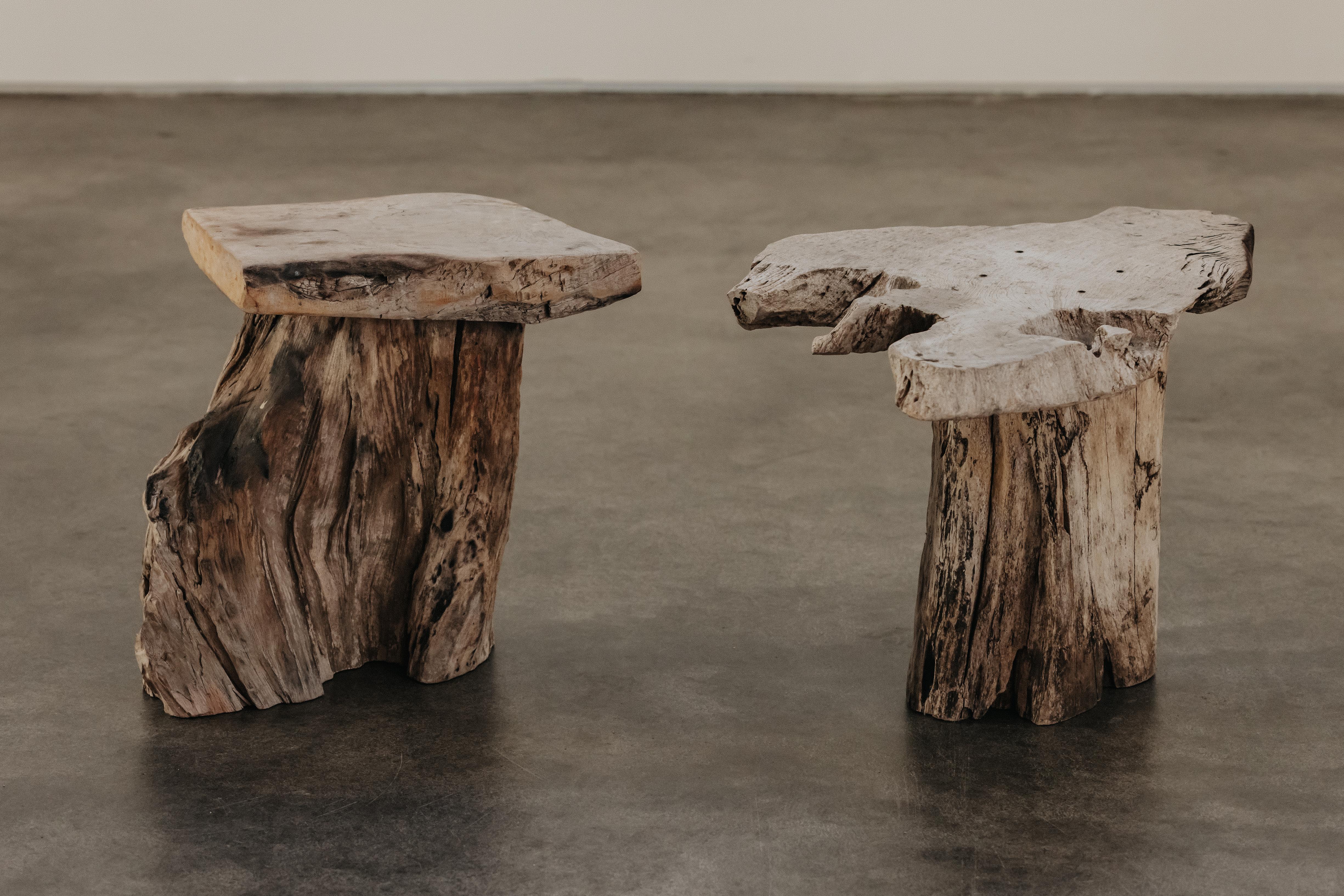 Primitive Pair Of Wood Side Tables From France, Circa 1950 6