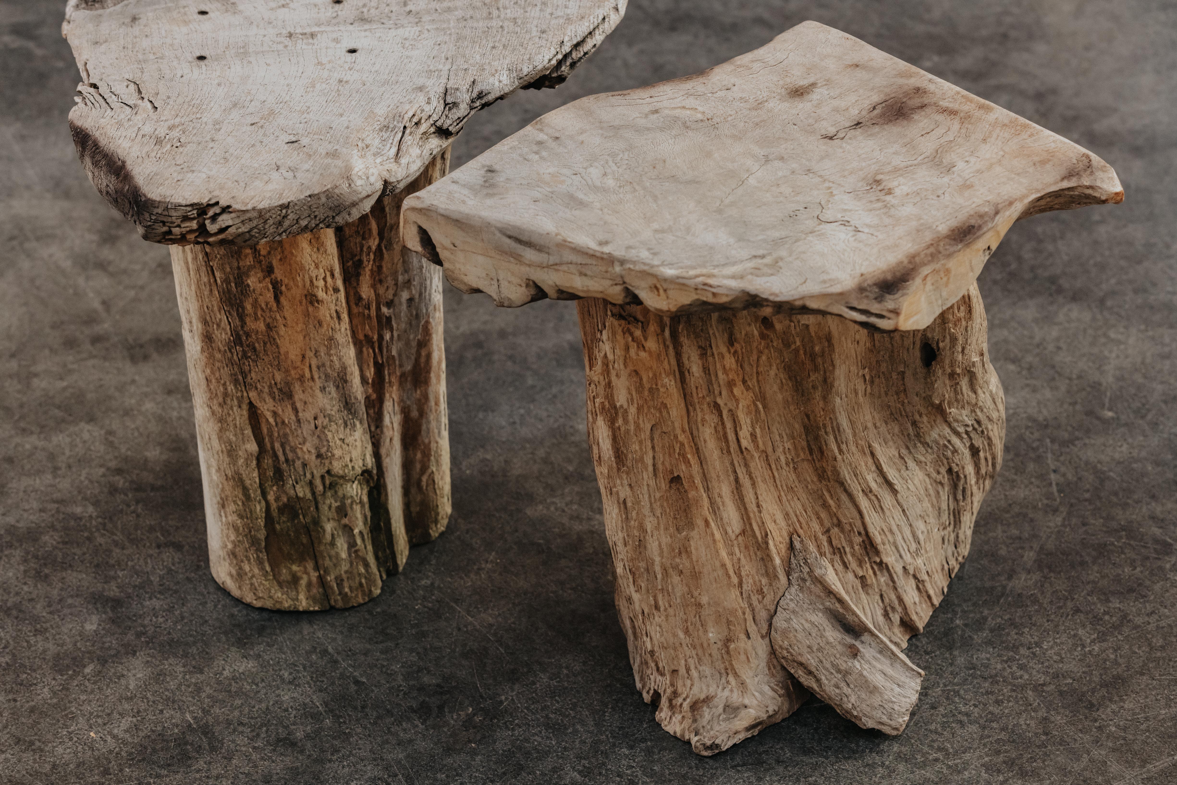 Primitive Pair Of Wood Side Tables From France, Circa 1950 2