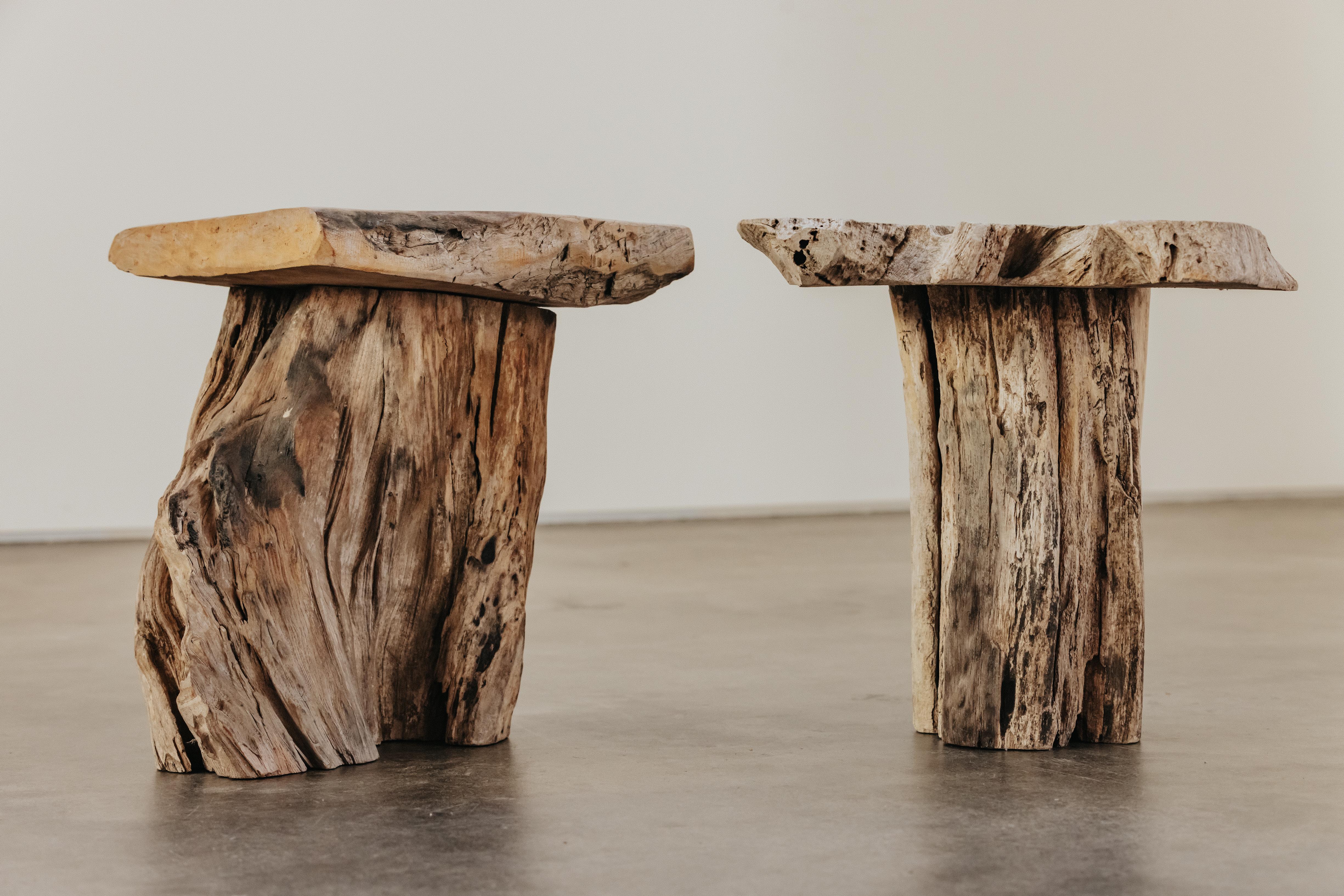 Primitive Pair Of Wood Side Tables From France, Circa 1950 4