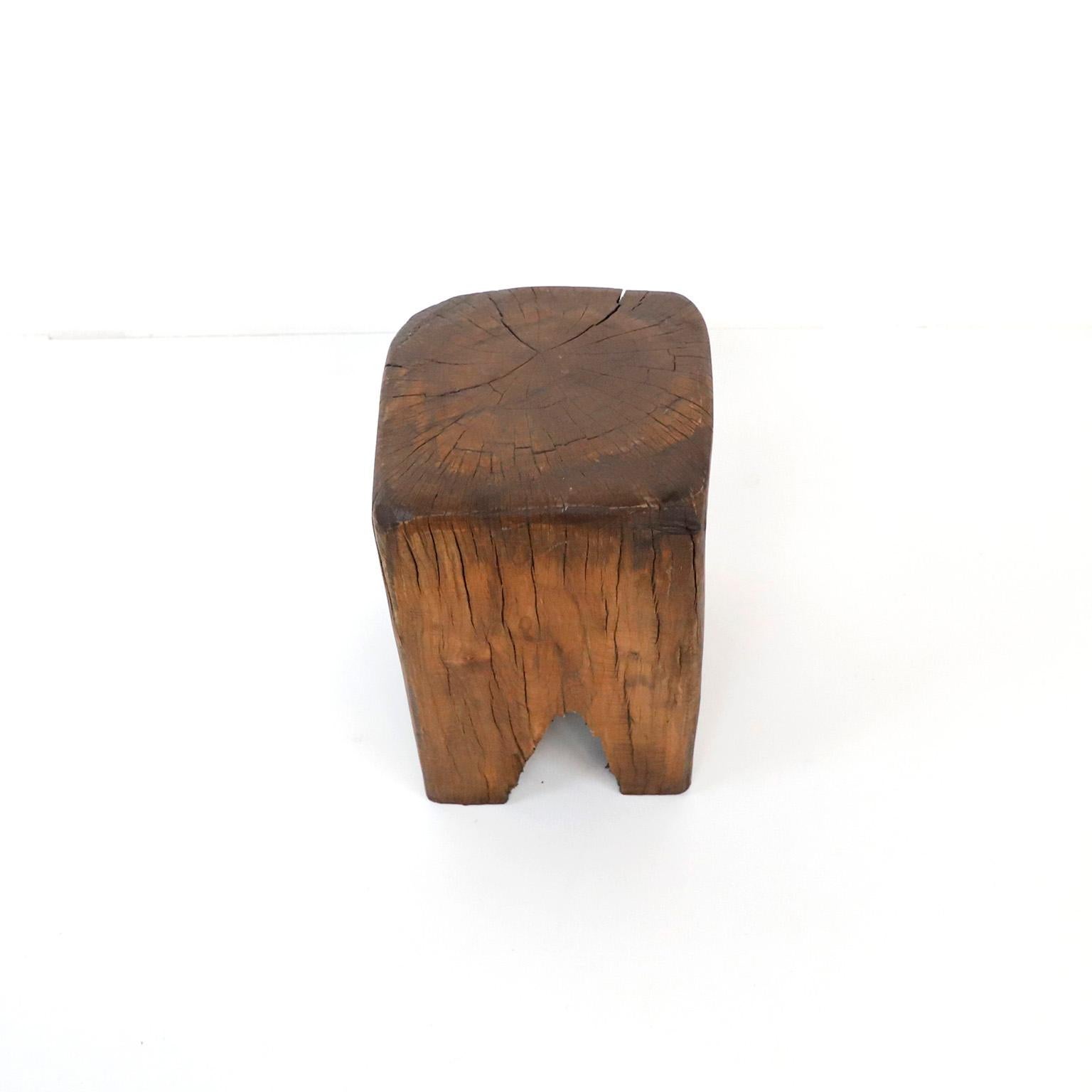 Mexican Primitive Petite Stool Made in Solid Wood For Sale