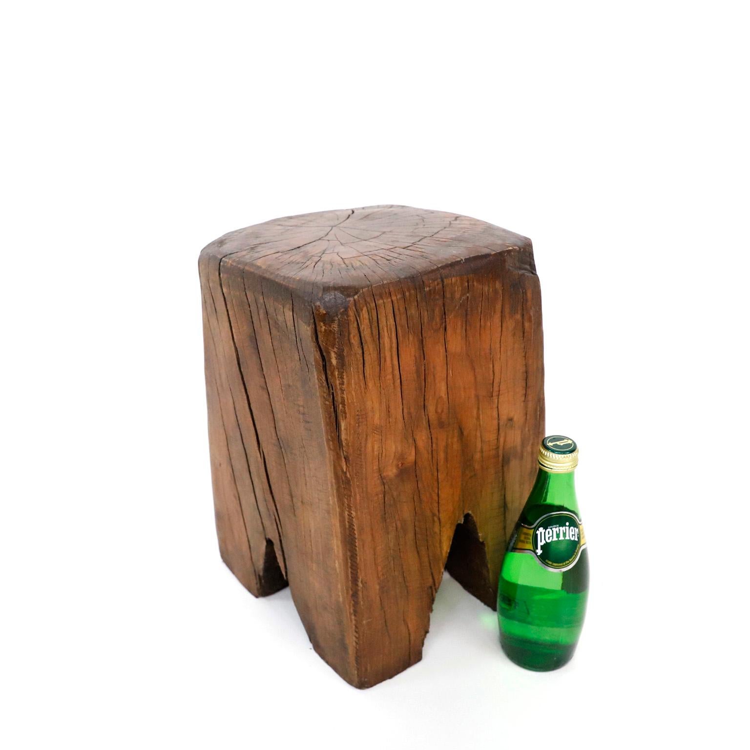 Primitive Petite Stool Made in Solid Wood In Fair Condition For Sale In Mexico City, CDMX