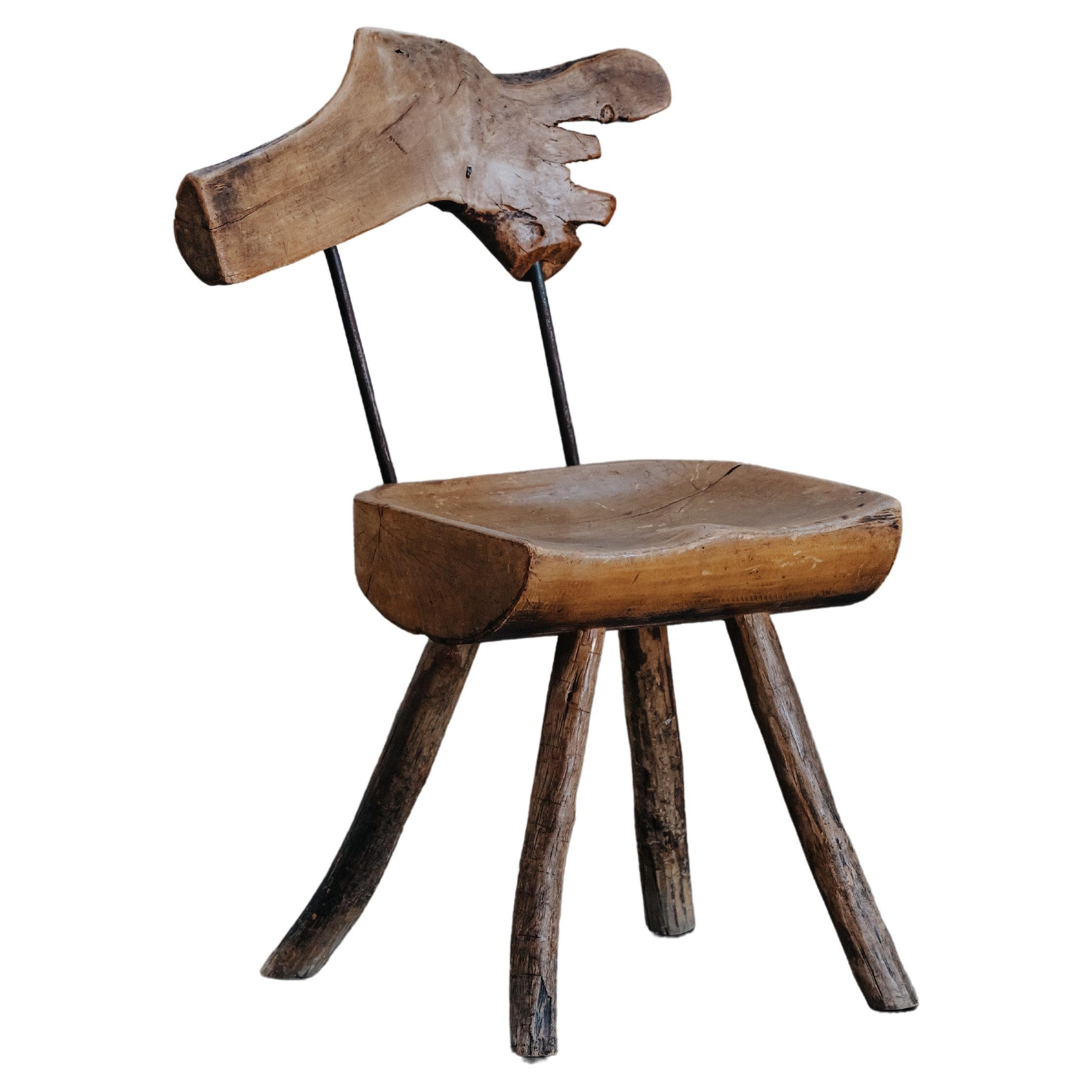 Primitive Pine And Steel Chair, Circa 1950