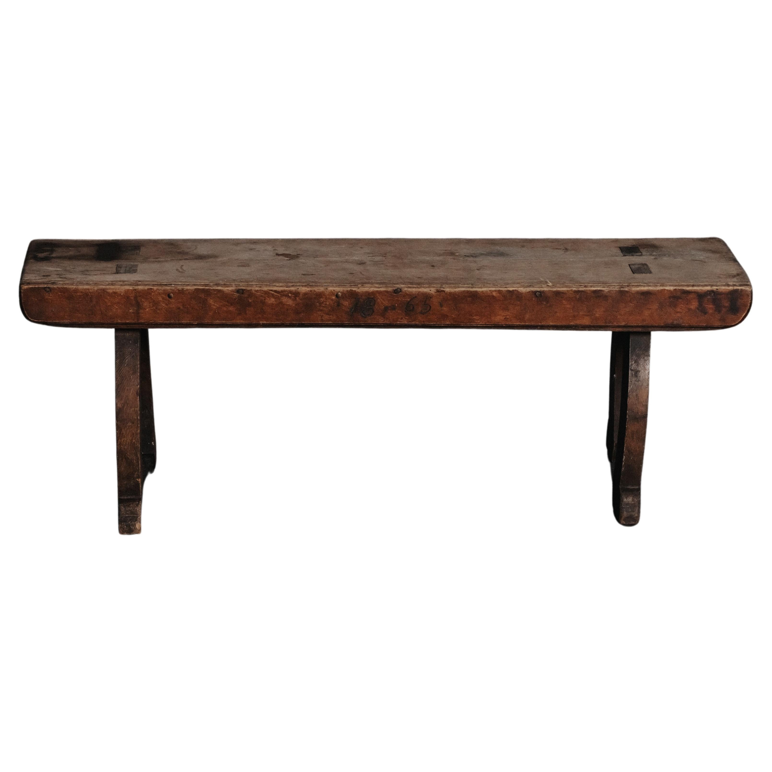 Primitive Pine Bench From Sweden, Circa 1850