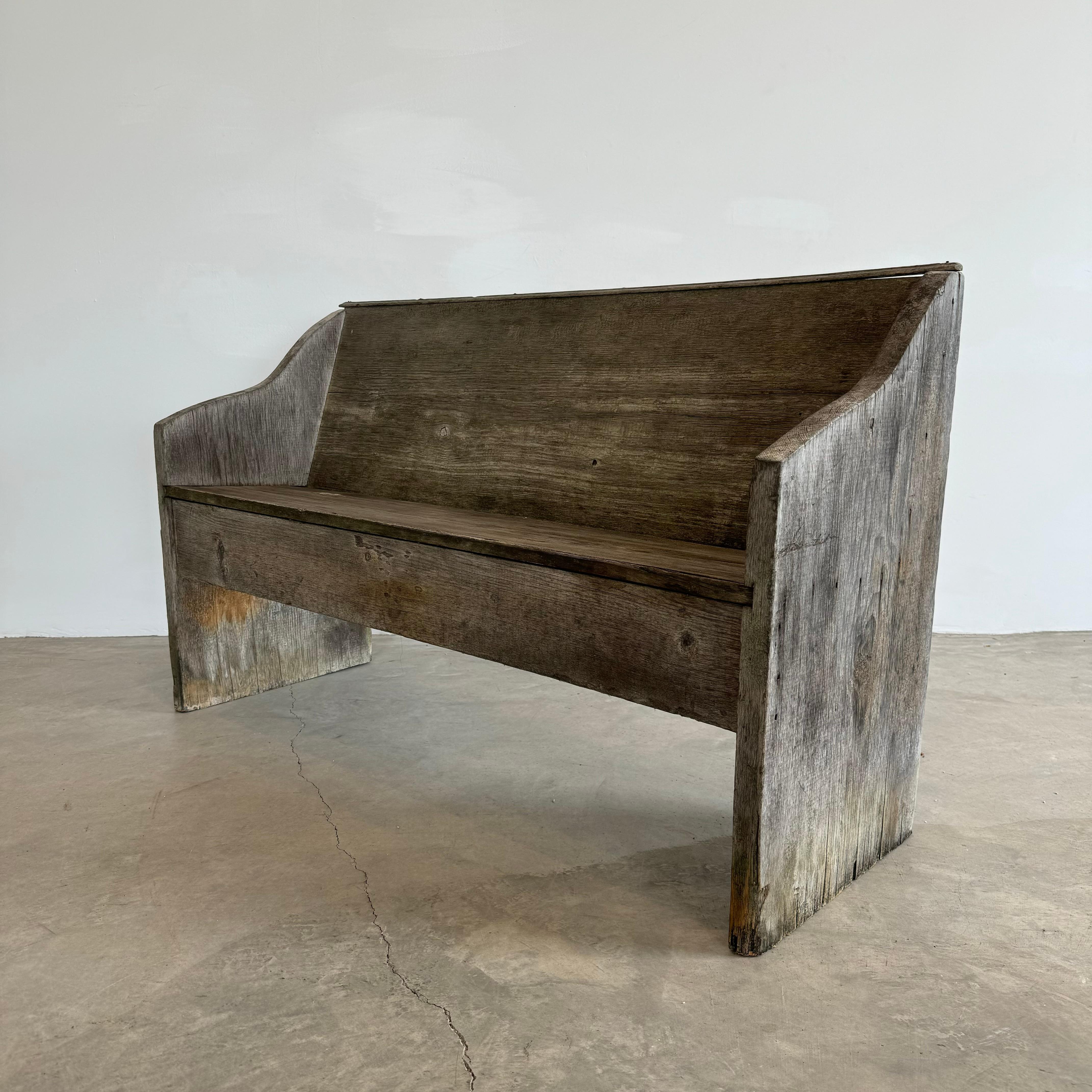 Hand-Crafted Primitive Pine Chapel Bench, Late 1800s USA