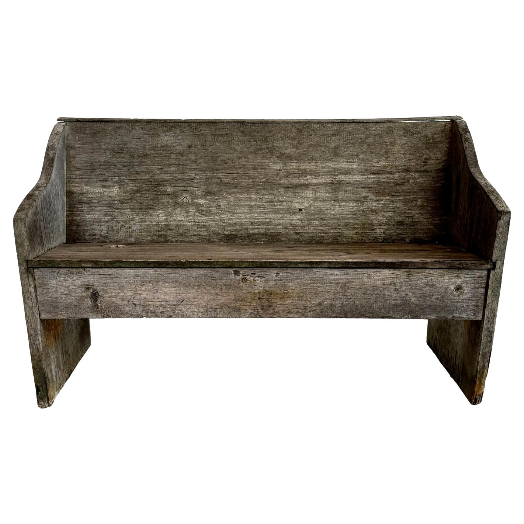 Primitive Pine Chapel Bench, Late 1800s USA For Sale
