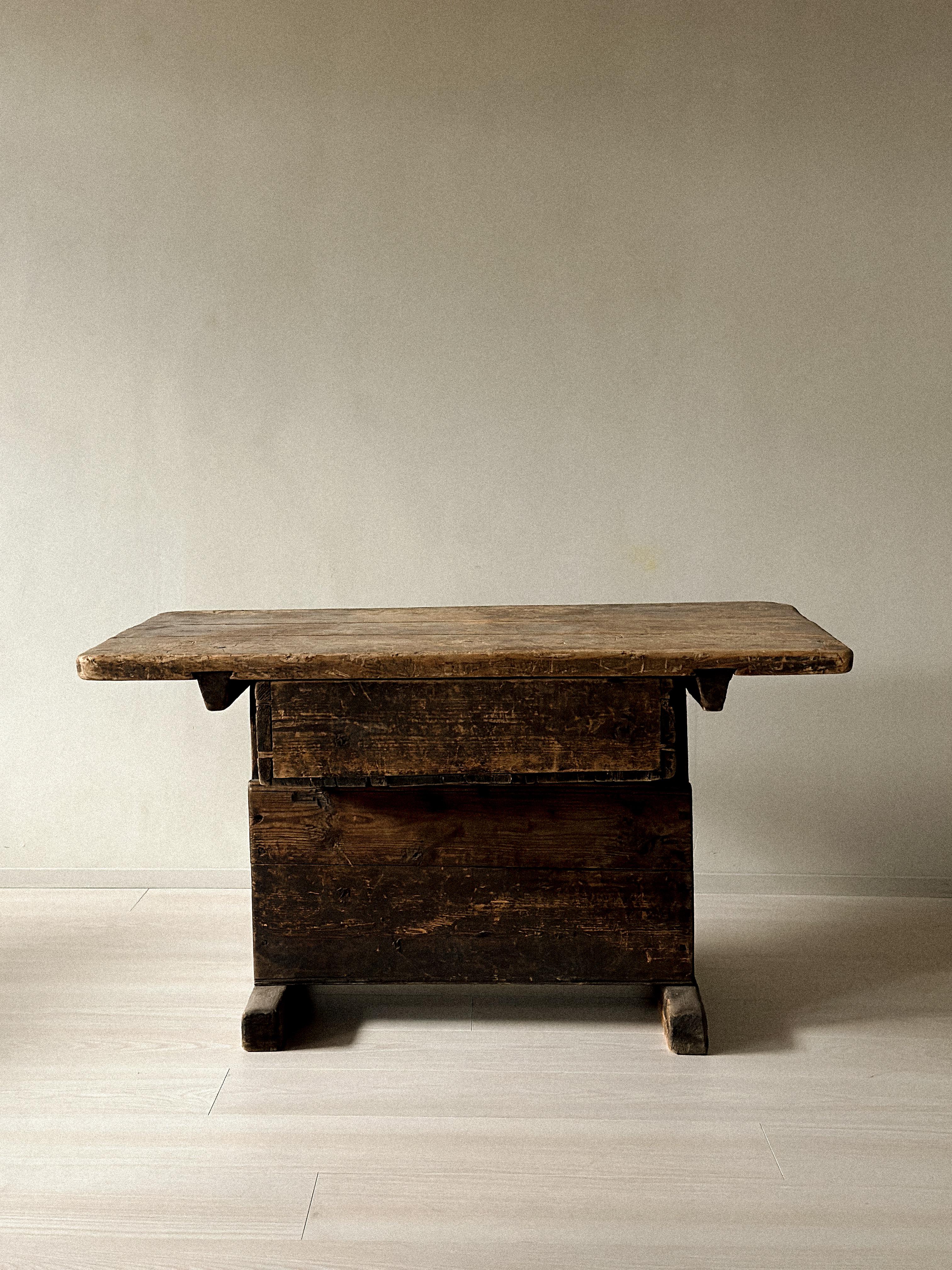 Primitive Pine Console Table with Drawer, Scandinavian Wabi Sabi, c. 1800s For Sale 4