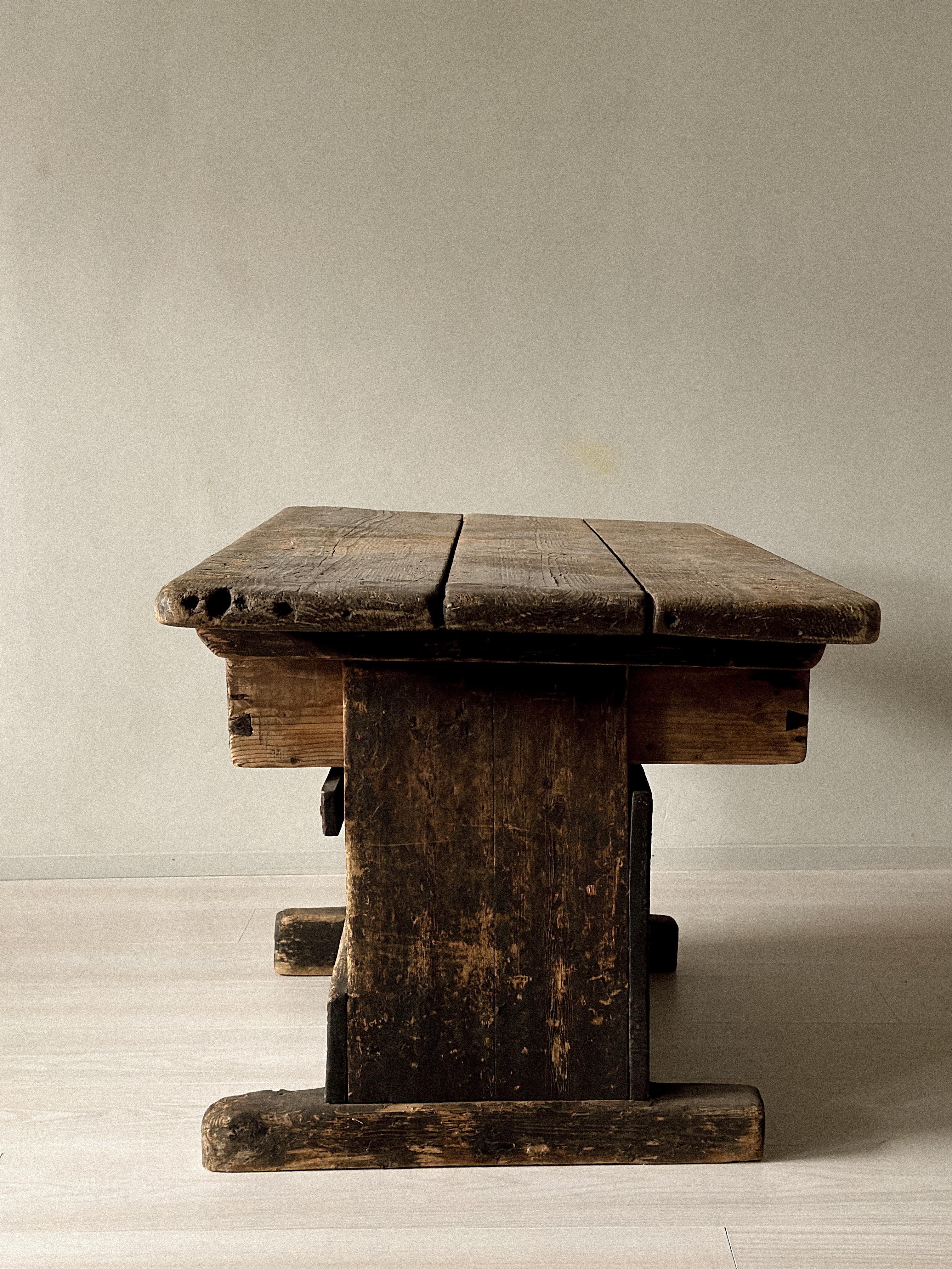 Primitive Pine Console Table with Drawer, Scandinavian Wabi Sabi, c. 1800s For Sale 5