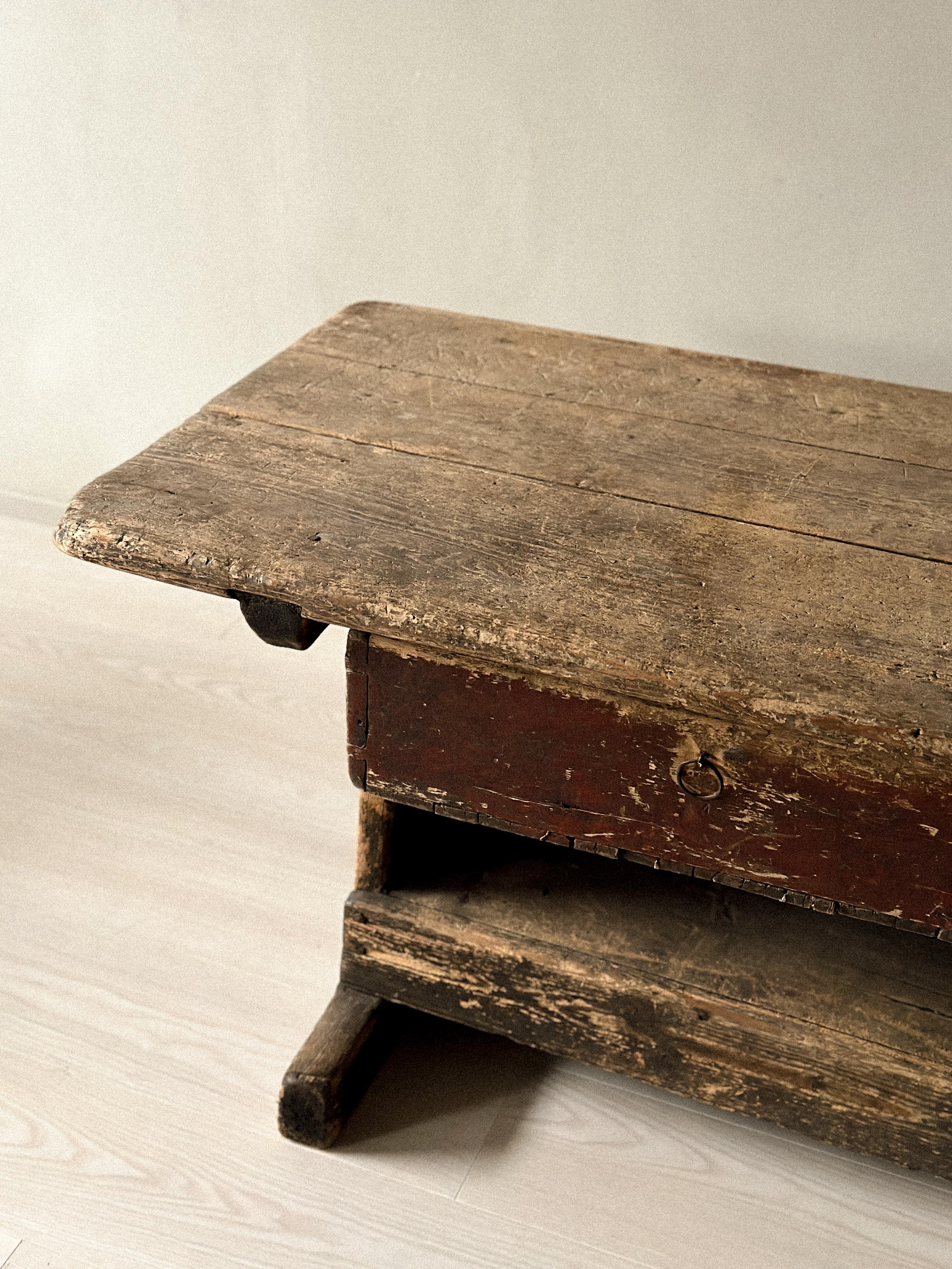 Primitive Pine Console Table with Drawer, Scandinavian Wabi Sabi, c. 1800s For Sale 7