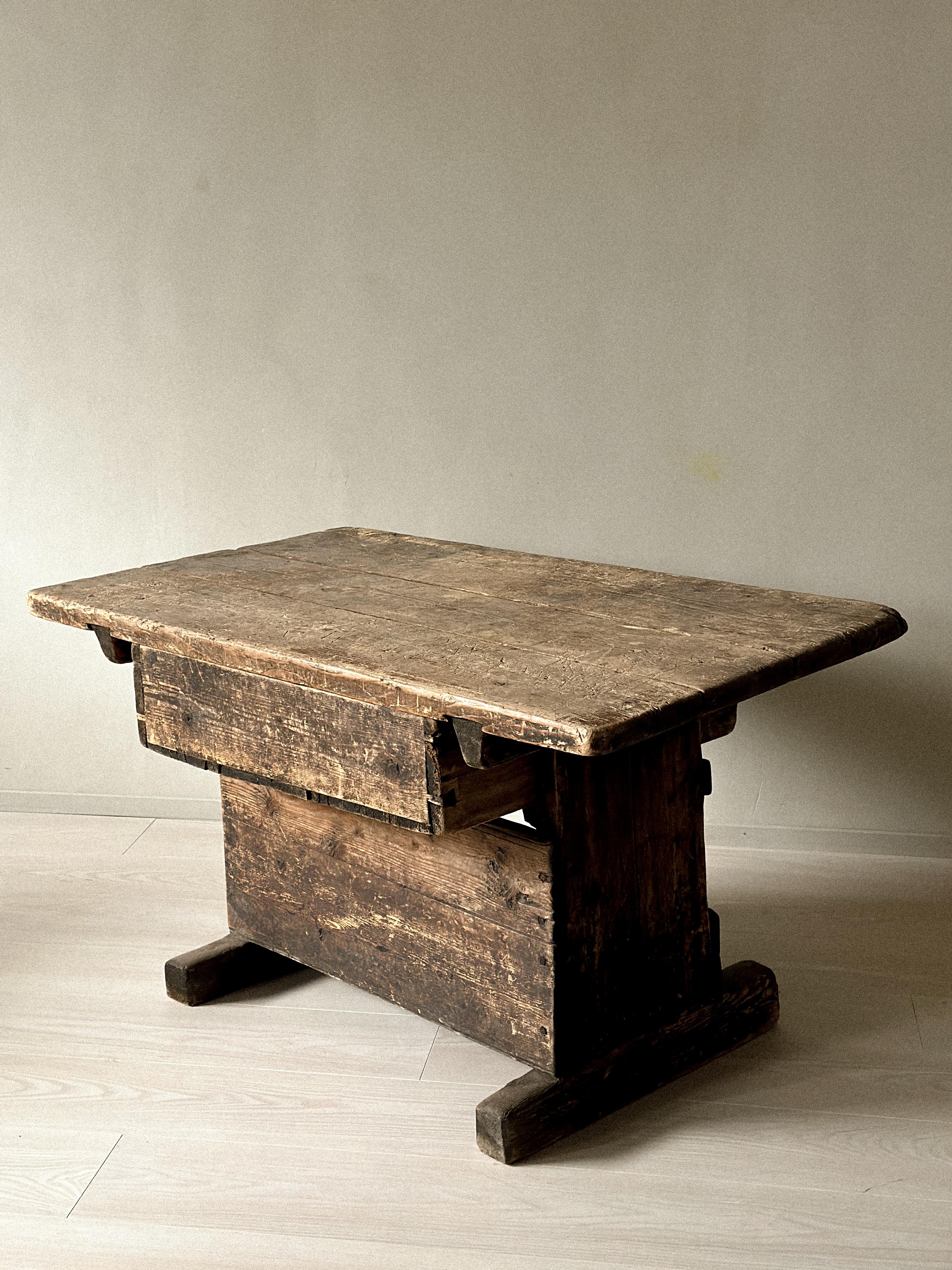 Primitive Pine Console Table with Drawer, Scandinavian Wabi Sabi, c. 1800s For Sale 1