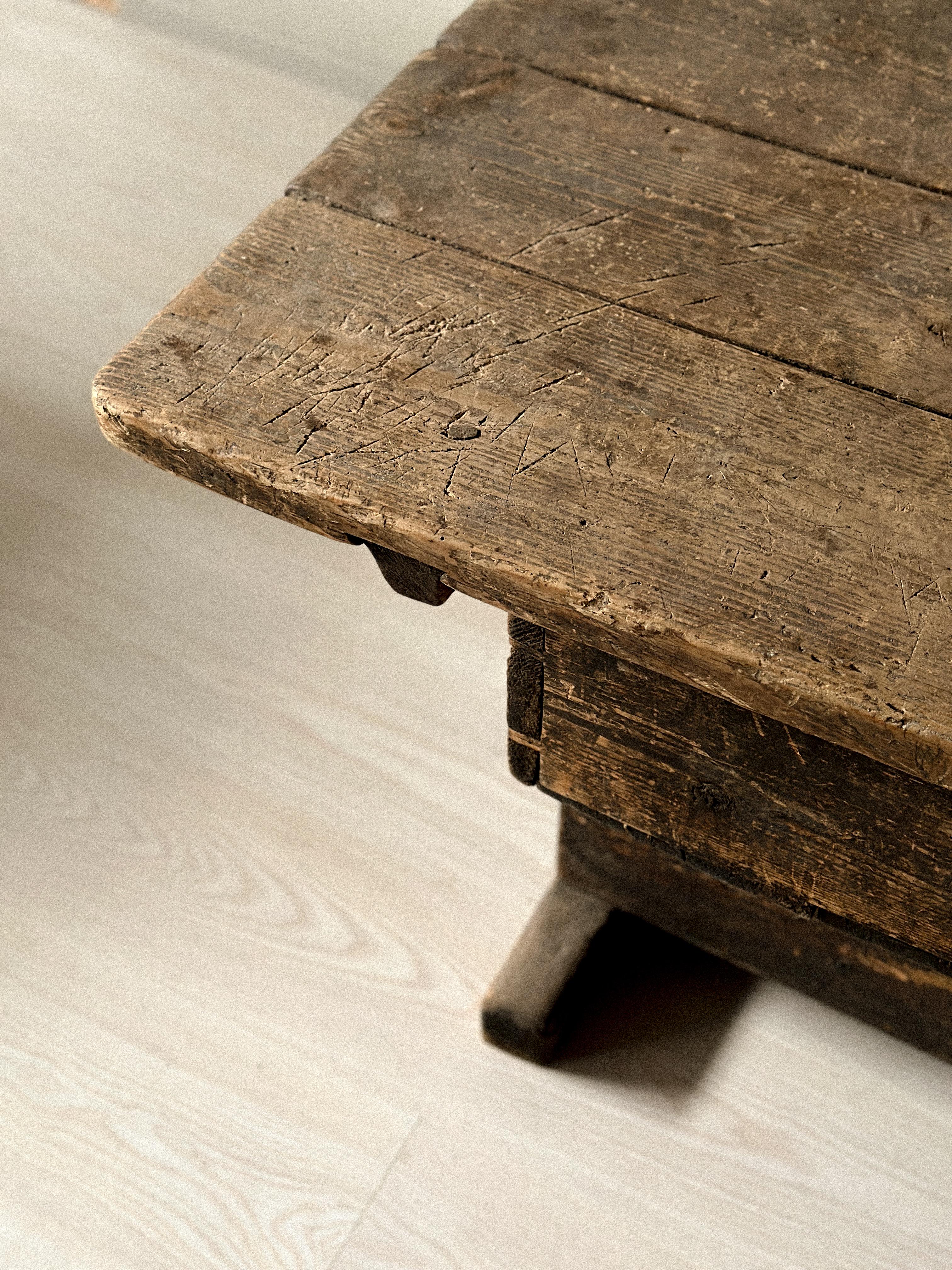 Primitive Pine Console Table with Drawer, Scandinavian Wabi Sabi, c. 1800s For Sale 2