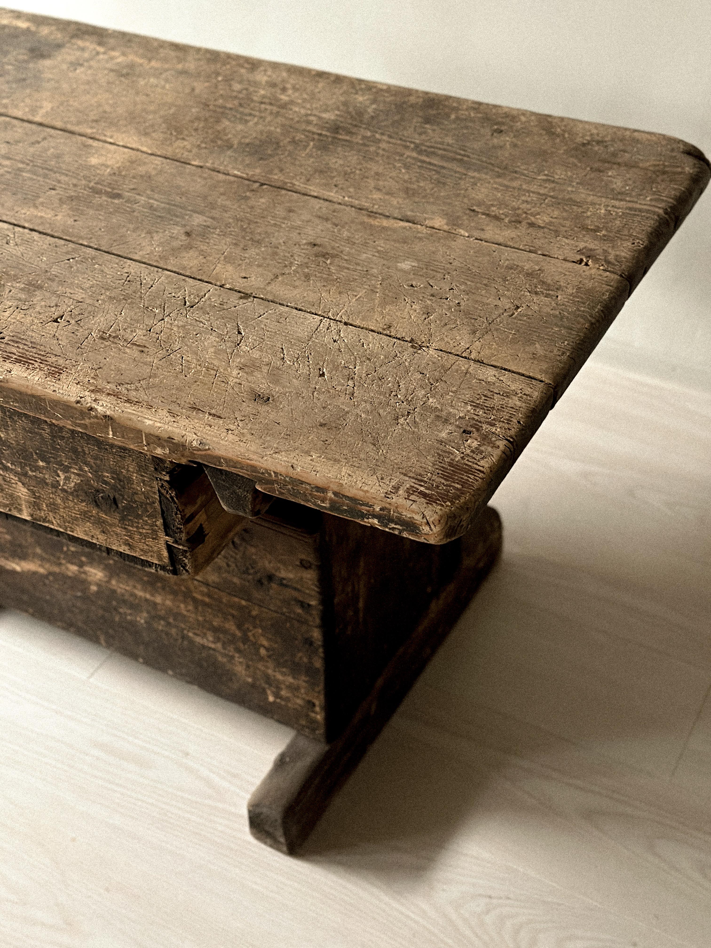 Primitive Pine Console Table with Drawer, Scandinavian Wabi Sabi, c. 1800s For Sale 3